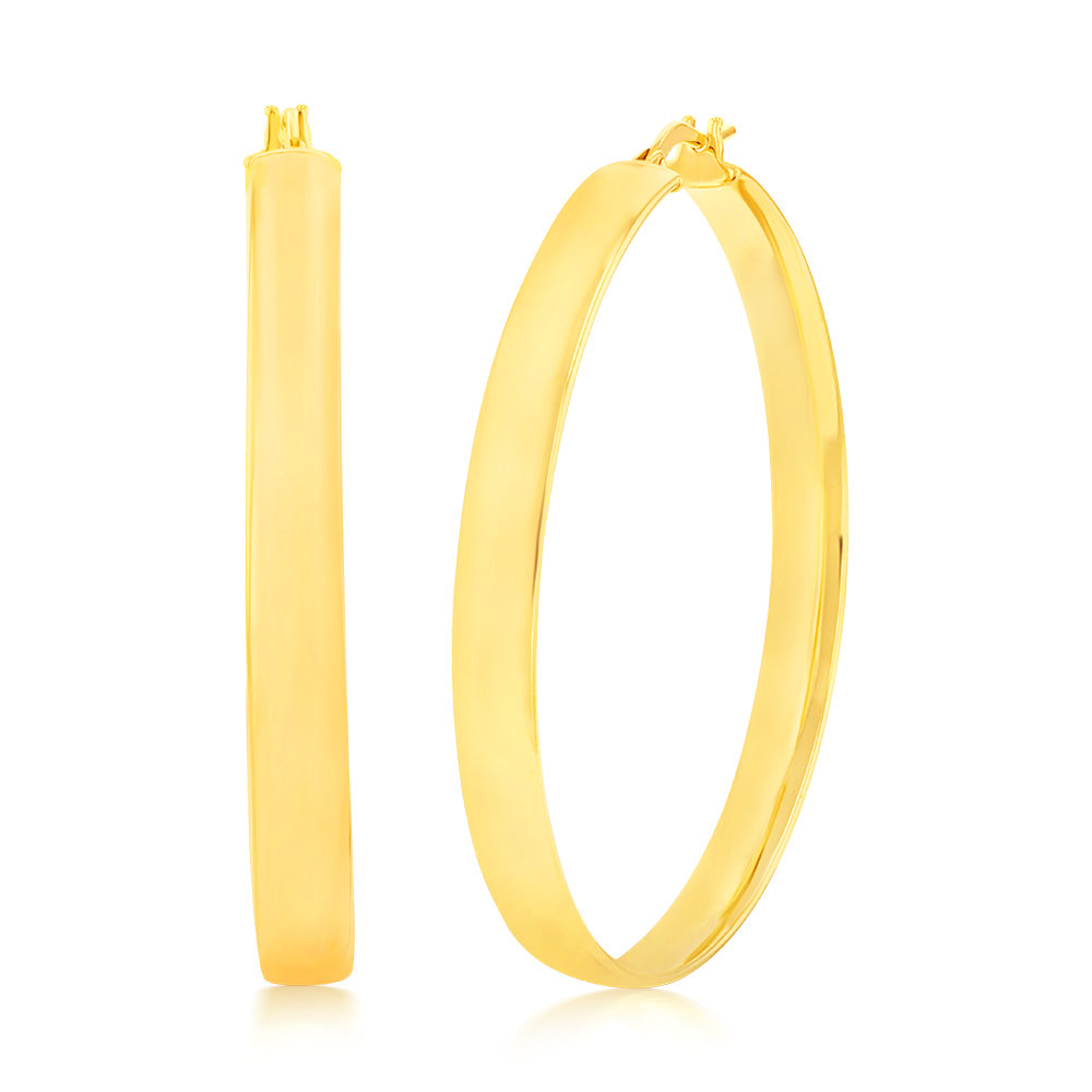 9ct Silver Filled Yellow Gold Plain 40mm Hoop Earrings for Women - Classic Everyday Jewelry for Work, Party & Casual Wear