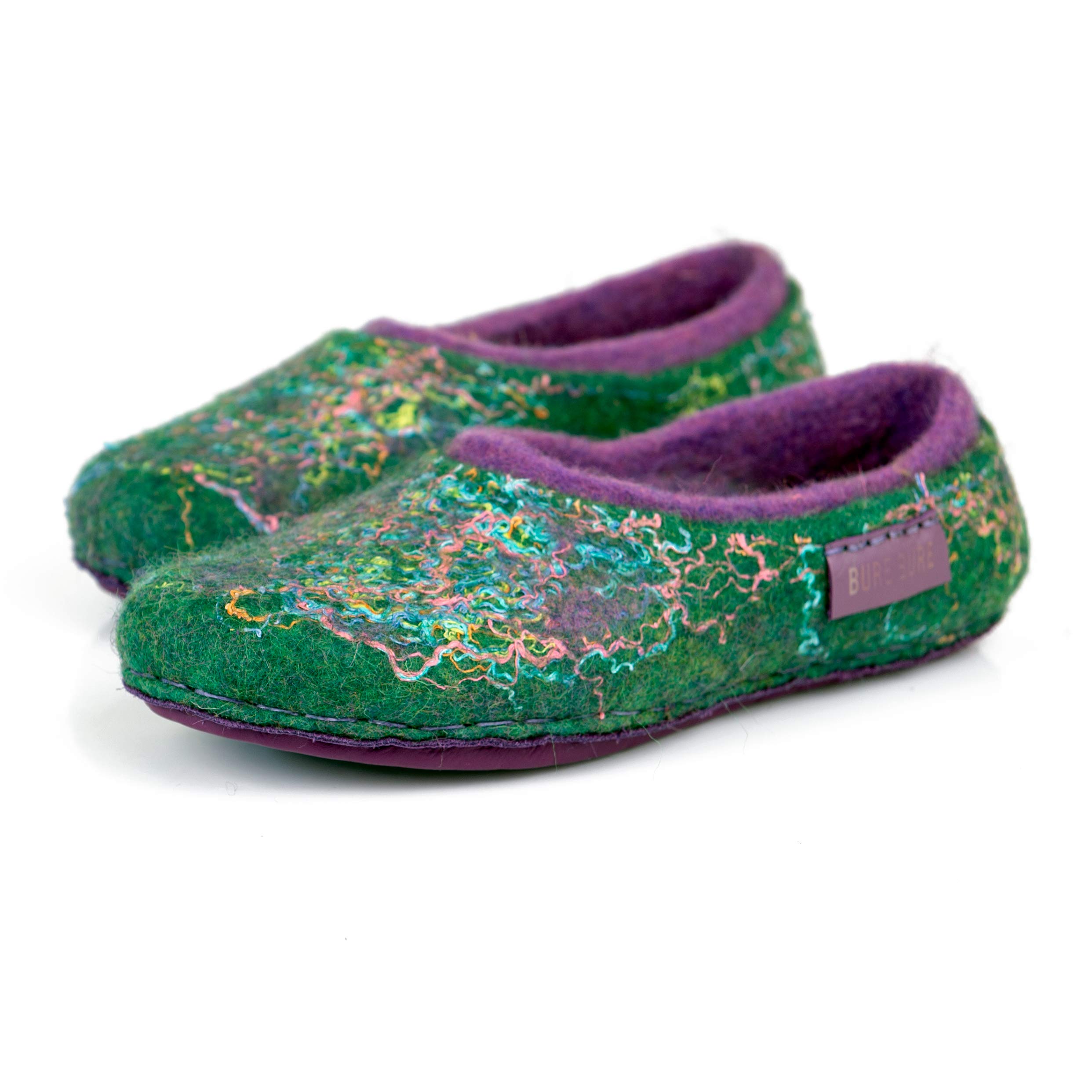 Cozy 2-Layer Green & Purple Wool House Slippers for Women - Soft Indoor Winter Slippers - Perfect Mother's Day Gift for Her - Ideal for Home, Lounge & Cold Floors