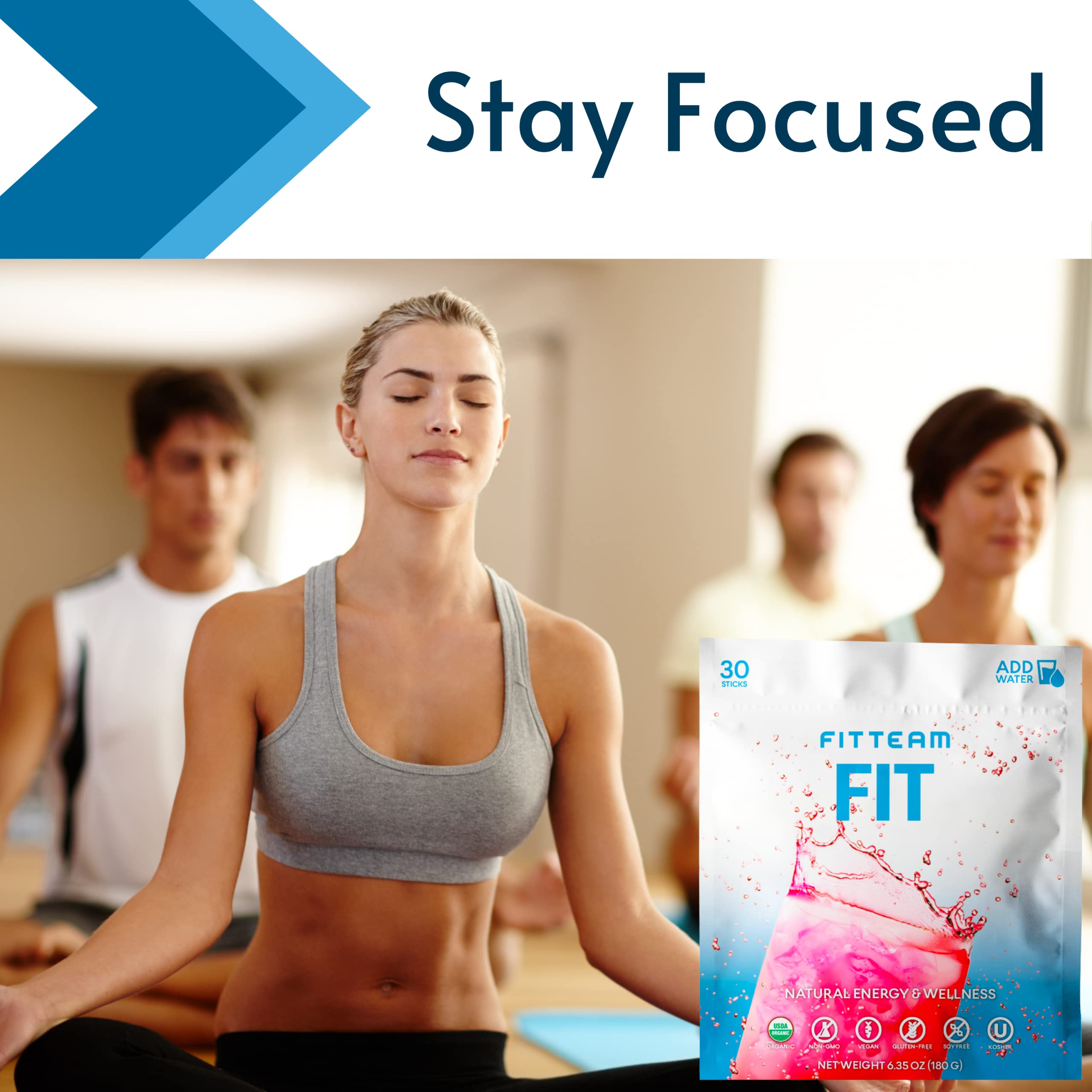 FITTEAM Organic Energy Drink Mix Sticks - Boost Mental Focus, Energy & Metabolism with Antioxidants - Mood Support Wellness Beverage - 30 Individually Wrapped Packets - Perfect for Workouts, Office & Travel Energy Boost