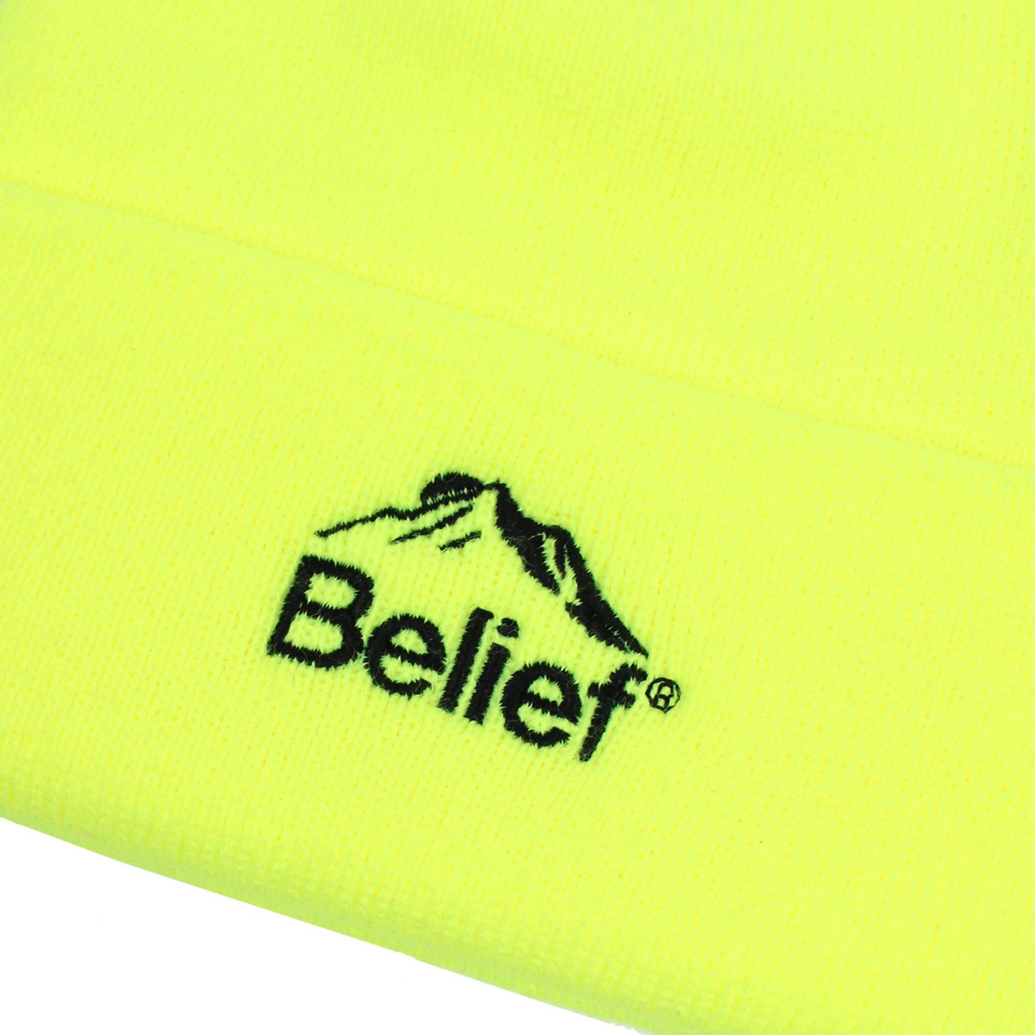 Belief NYC Summit Beanie - Winter Warm Knit Hat for Men & Women - Safety Yellow Unisex Beanie for Outdoor Activities, Skiing, Hiking & Casual Wear