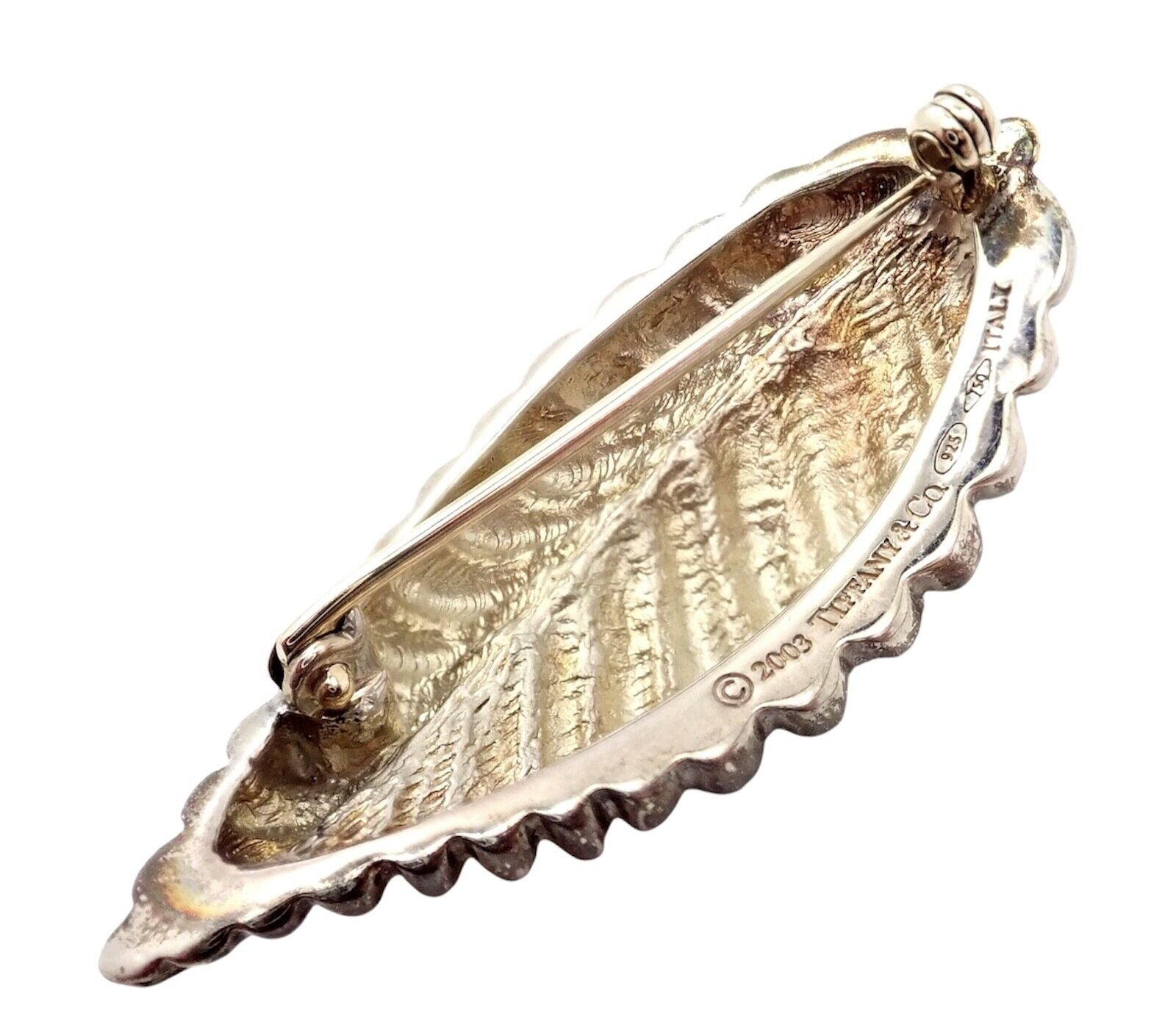 Authentic Tiffany & Co 18k Yellow Gold Silver Leaf Pin Brooch 2003 - Vintage Jewelry for Women, Perfect for Weddings, Parties & Special Occasions
