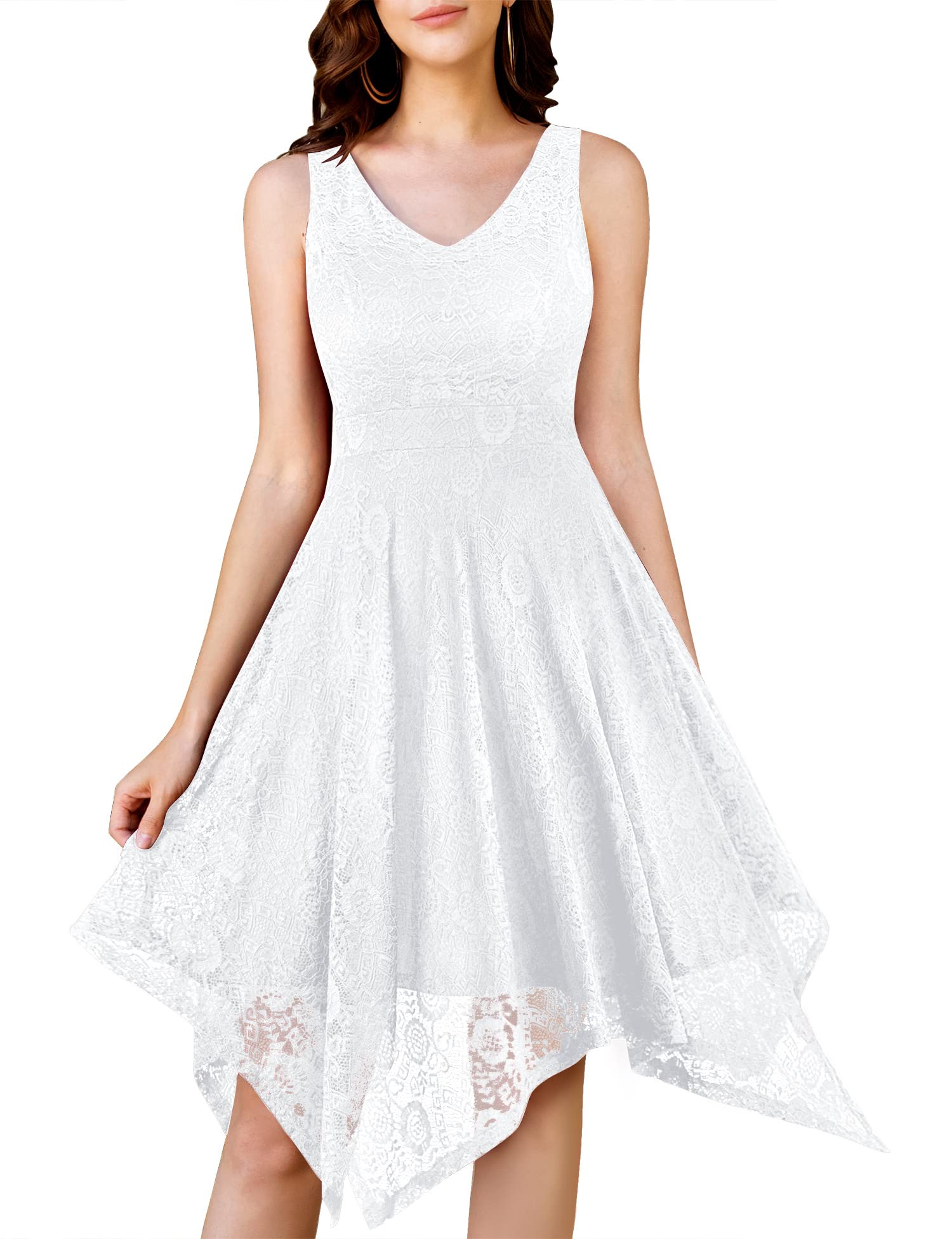 Vintage Floral Lace Cocktail Party Dress for Women - Elegant Handkerchief Hem Asymmetrical Formal Gown for Wedding Guest, Evening Events & Special Occasions