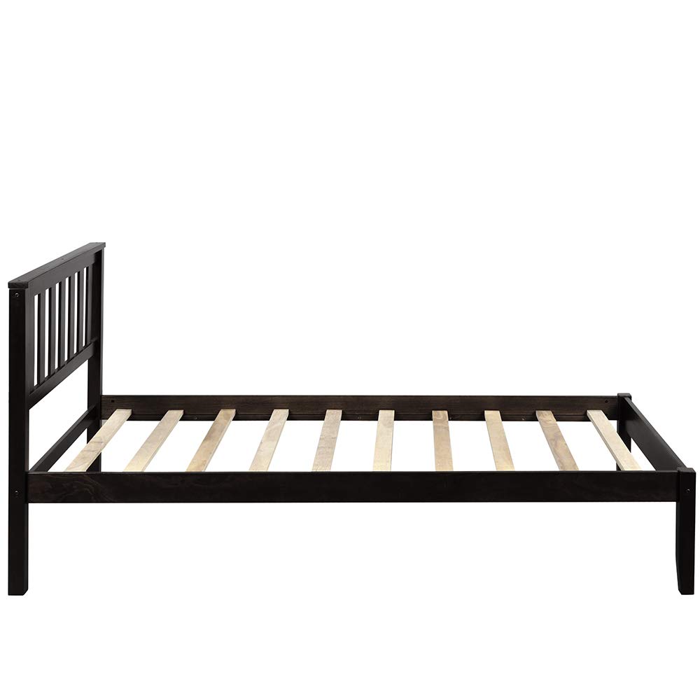 Solid Wood Platform Bed with Headboard & Slat Support - Twin Size Espresso Finish - Perfect for Kids Rooms, Guest Bedrooms & Small Spaces
