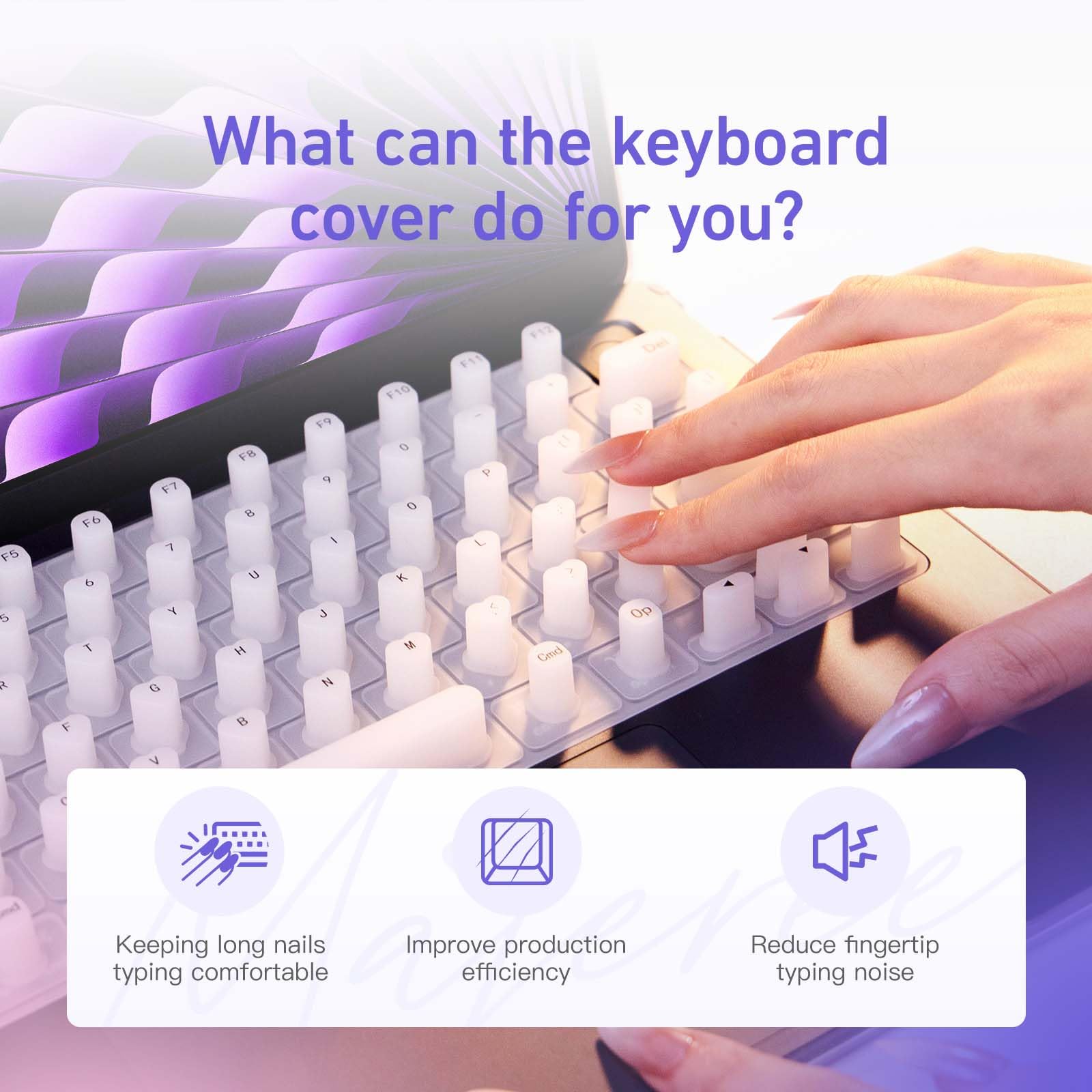 Majeree Silicone Keyboard Cover for Long Nails - Compatible with 2021-2024 MacBook Pro 14/16 & MacBook Air 13/15 - Raised Keys, Gift Box Packaging - Perfect for Typing with Long Nails, Office Work, Study & Home Use (Pink)