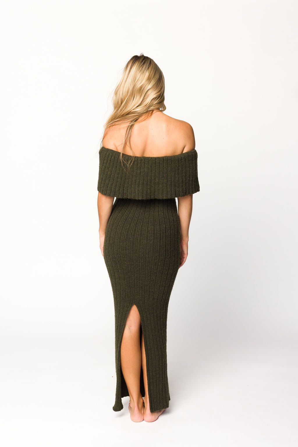Aston Bow Front Maxi Sweater Dress for Women - Dark Green Maternity Friendly Elegant Long Sleeve Knit Dress for Pregnancy, Fall & Winter, Office Wear, Date Night, Holiday Parties