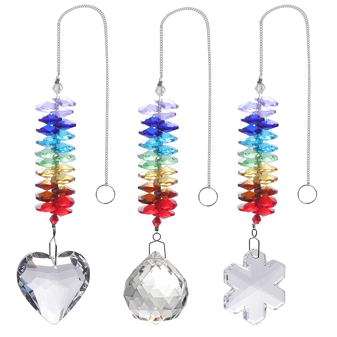 Rainbow Maker Clear Heart Snowflake Prism Ball Crystal Suncatcher - Pack of 3 | Window Hanging Ornament for Birthday Gifts, Girls & Ladies | Creates Beautiful Rainbow Reflections for Home Decor, Nursery, Wedding & Party Decorations