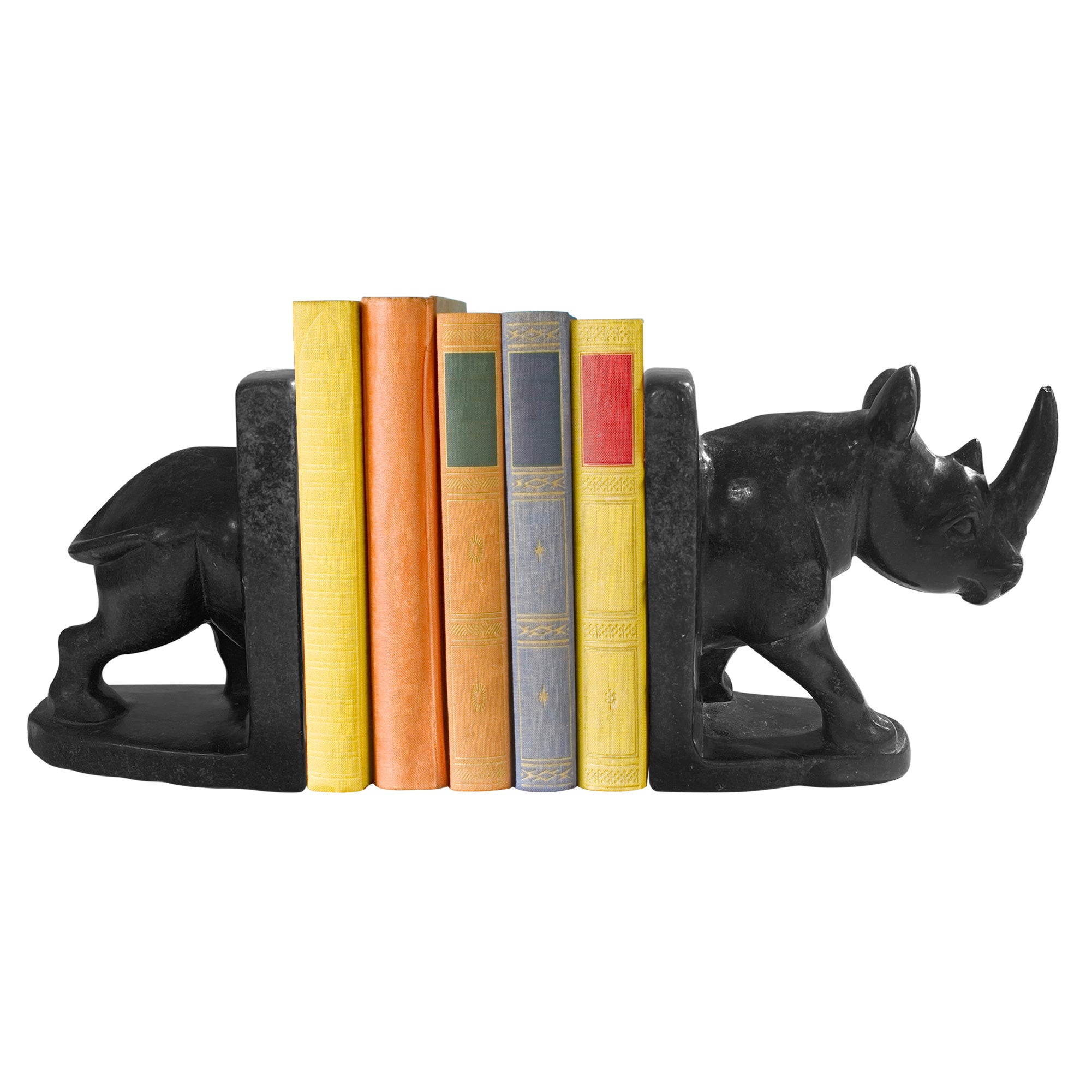 Natural Serpentine Rhinoceros Crystal Bookends - Hand Carved Gemstone Figurine Pair for Home & Office Decor - Healing Energy Display & Bookshelf Organizer - Perfect for Feng Shui, Meditation Spaces & Book Lovers Gifts RBK003
