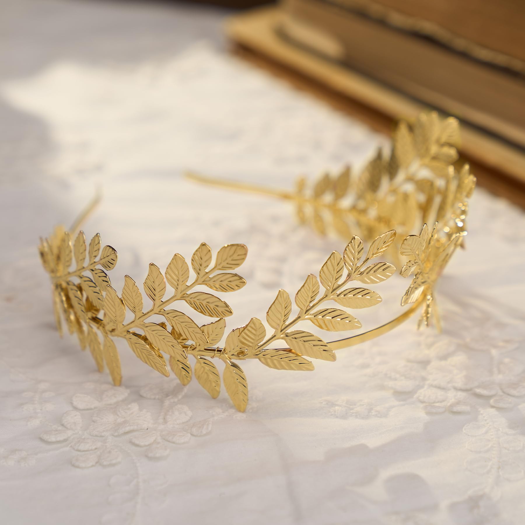 SWEETV Gold Goddess Crown Bridal Headpiece - Leaf Tiara Wedding Hair Accessories for Women & Girls | Greek Style Bridesmaid, Prom, Festival & Queen Costume Jewelry | Perfect for Weddings, Pageants, Cosplay & Special Occasions