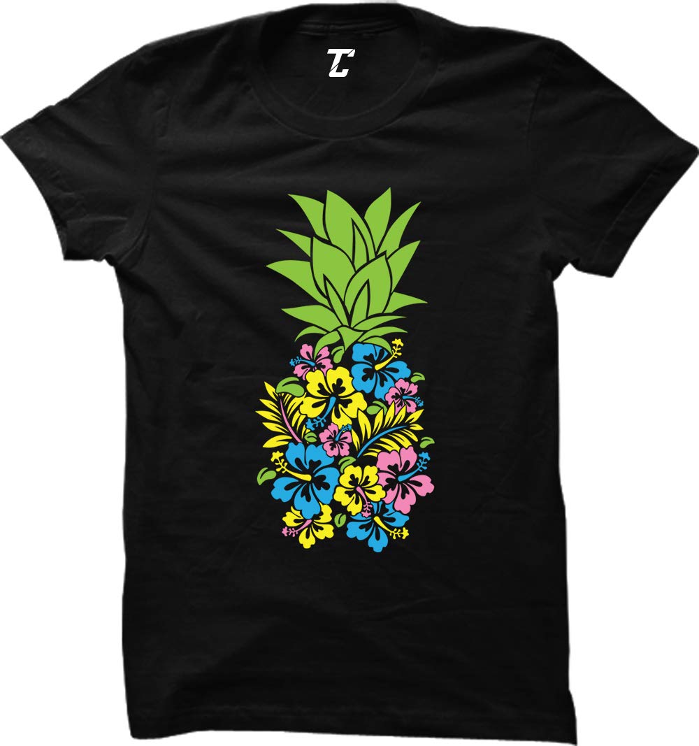 Hawaiian Floral Pineapple T-Shirt for Women - Tropical Summer Lei Print Tee - Perfect for Beach Vacations, Luau Parties & Casual Wear