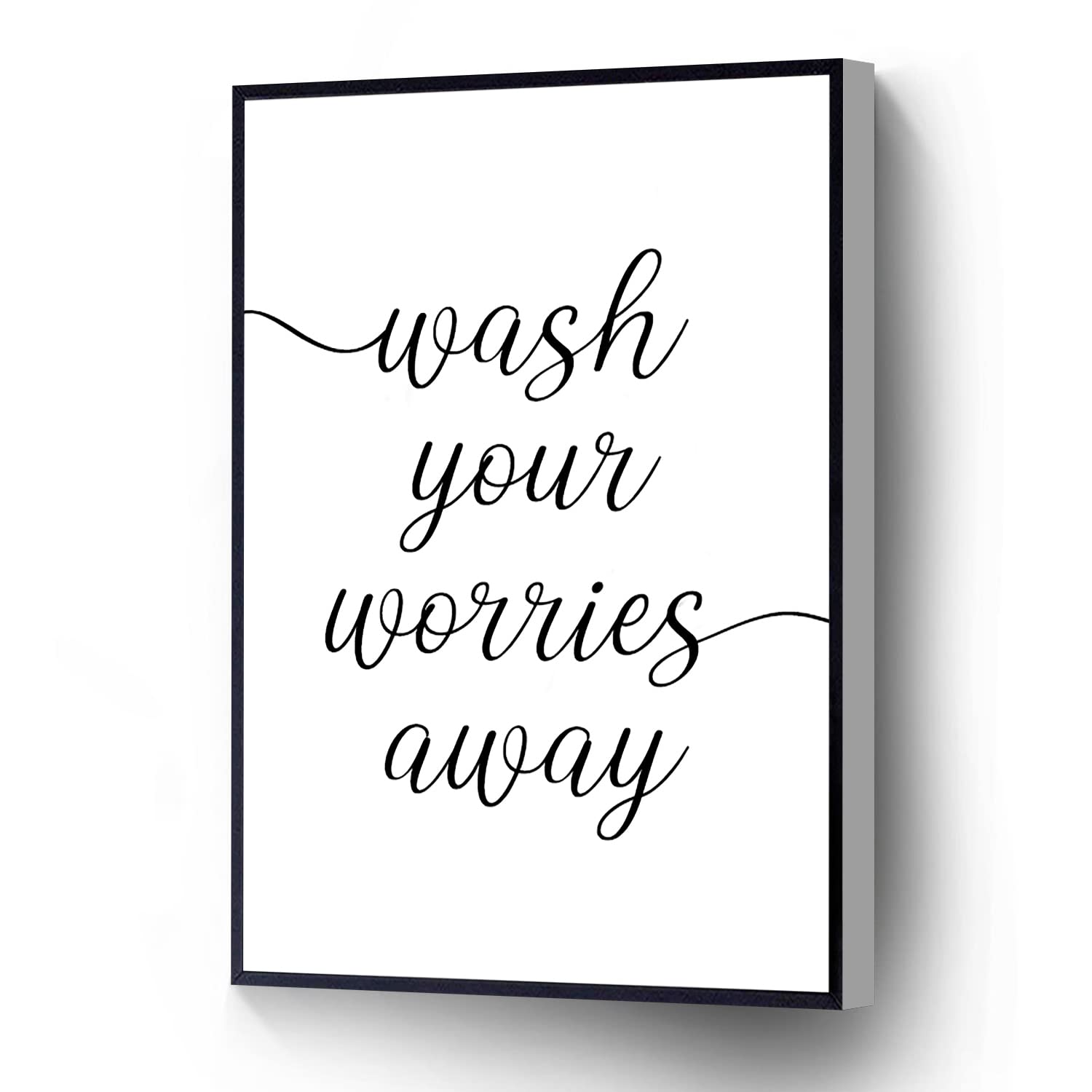 Wash Your Worries Away Bathroom Wall Art - Inspirational Quote Canvas Print for Home, Office & Apartment Decor - Ready to Hang Wood Frame (16x24 Inches) - Perfect for Bathrooms, Powder Rooms & Spa Retreats