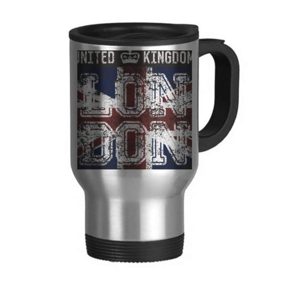 Union Jack Flag Stainless Steel Travel Mug with Flip Lid - Insulated Thermos Cup for Car, Office & Outdoor Adventures - London UK England Themed