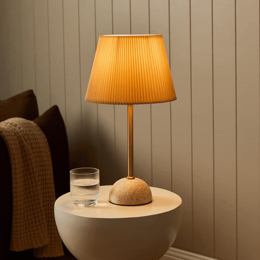 Elegant Travertine Base Table Lamp - Modern Home & Office Decor Lighting for Bedroom, Living Room, and Study