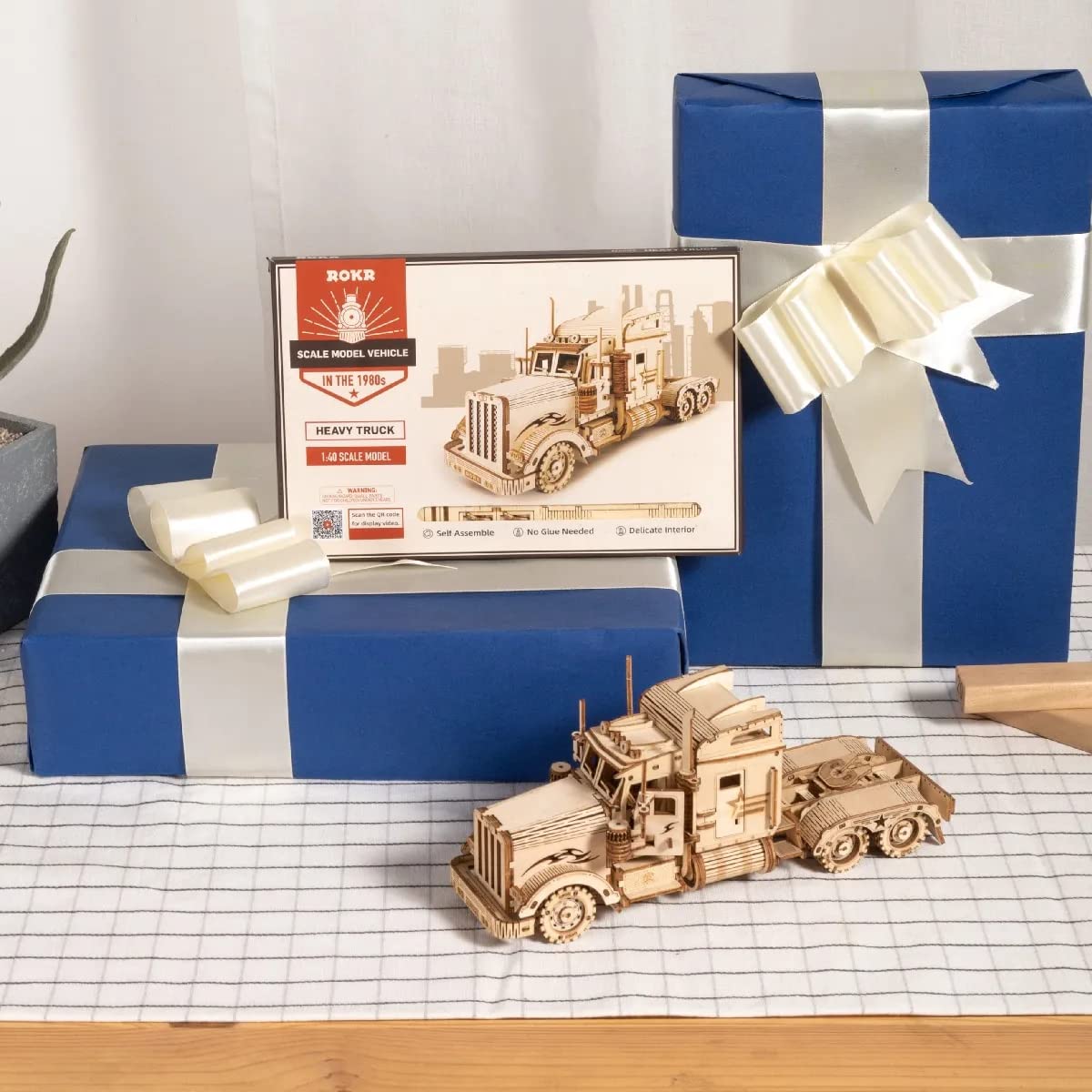ROKR 3D Wooden Puzzle Model Car Kits for Adults - DIY Heavy Truck Assembly Kit (8.9x2.9x4 inches) | Educational Brain Teaser, Home Desk Decor, Perfect Gift for Teens & Kids | Great for STEM Learning, Stress Relief, and Family Bonding Activities