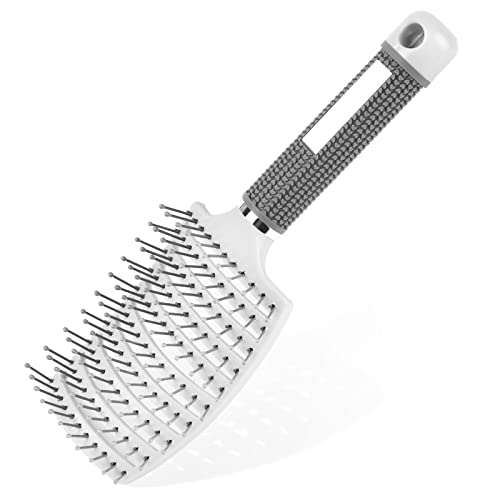 AOOWU Paddle Hair Brush - Soft Massage Vent Detangling Brush for Men & Women - Reduces Hair Breakage for Long Thick Curly Hair (White) | Perfect for Daily Styling, Salon Use & Travel Essentials
