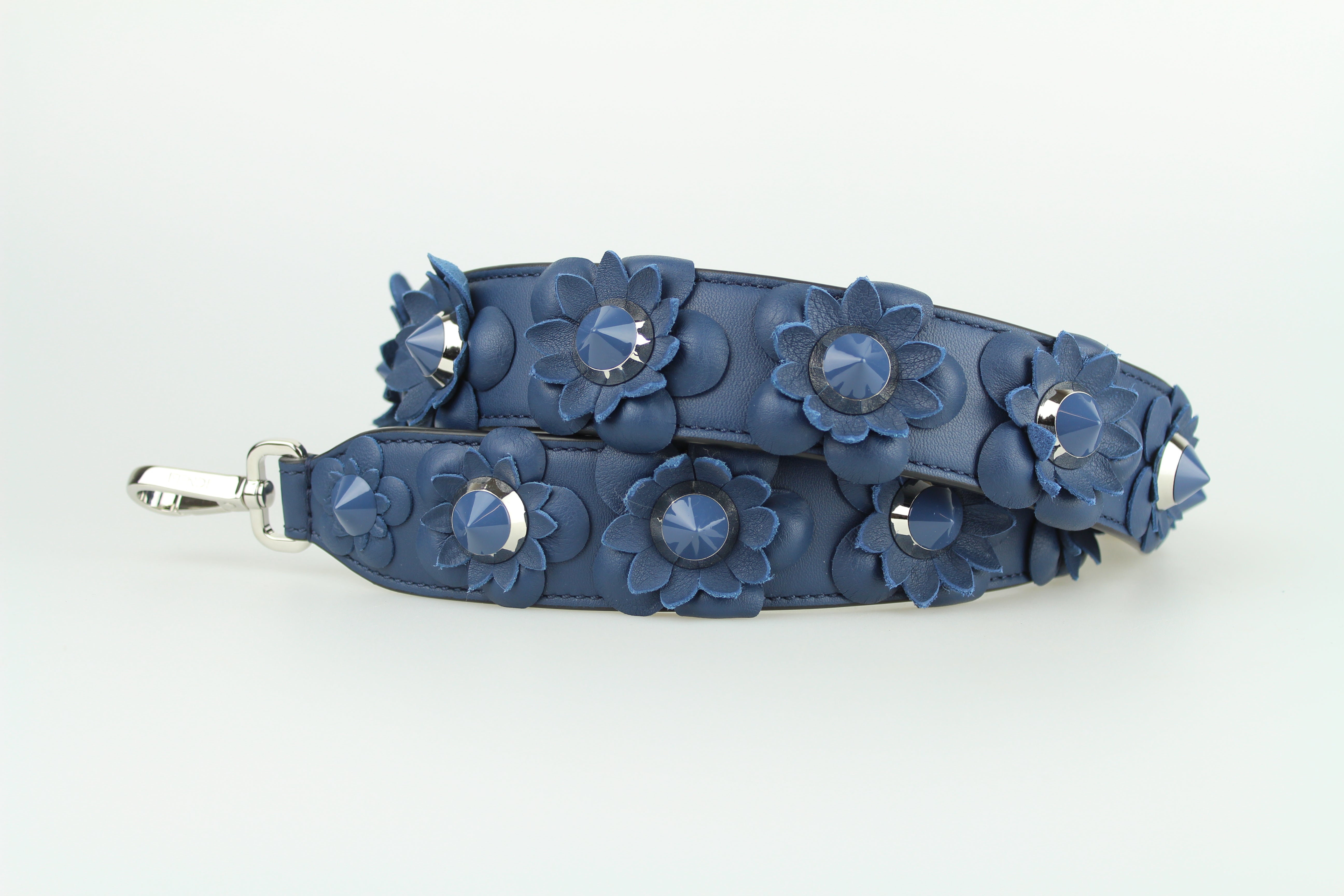 Fendi Blue Leather Shoulder Bag with Floral Design - Perfect for Women's Fashion, Daily Use & Travel Accessories