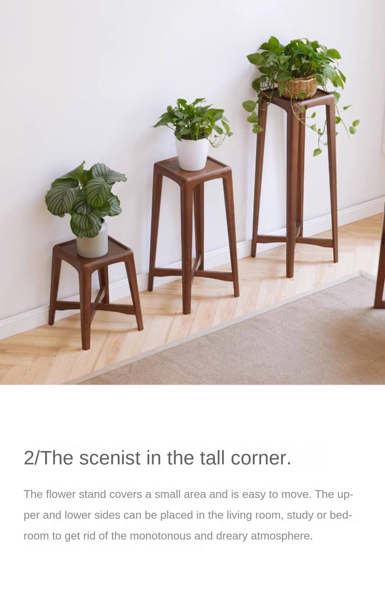 Premium Black Walnut Solid Wood Flower Stand - Rustic Plant Shelf for Indoor/Outdoor Decor, Living Room, Garden & Patio Display