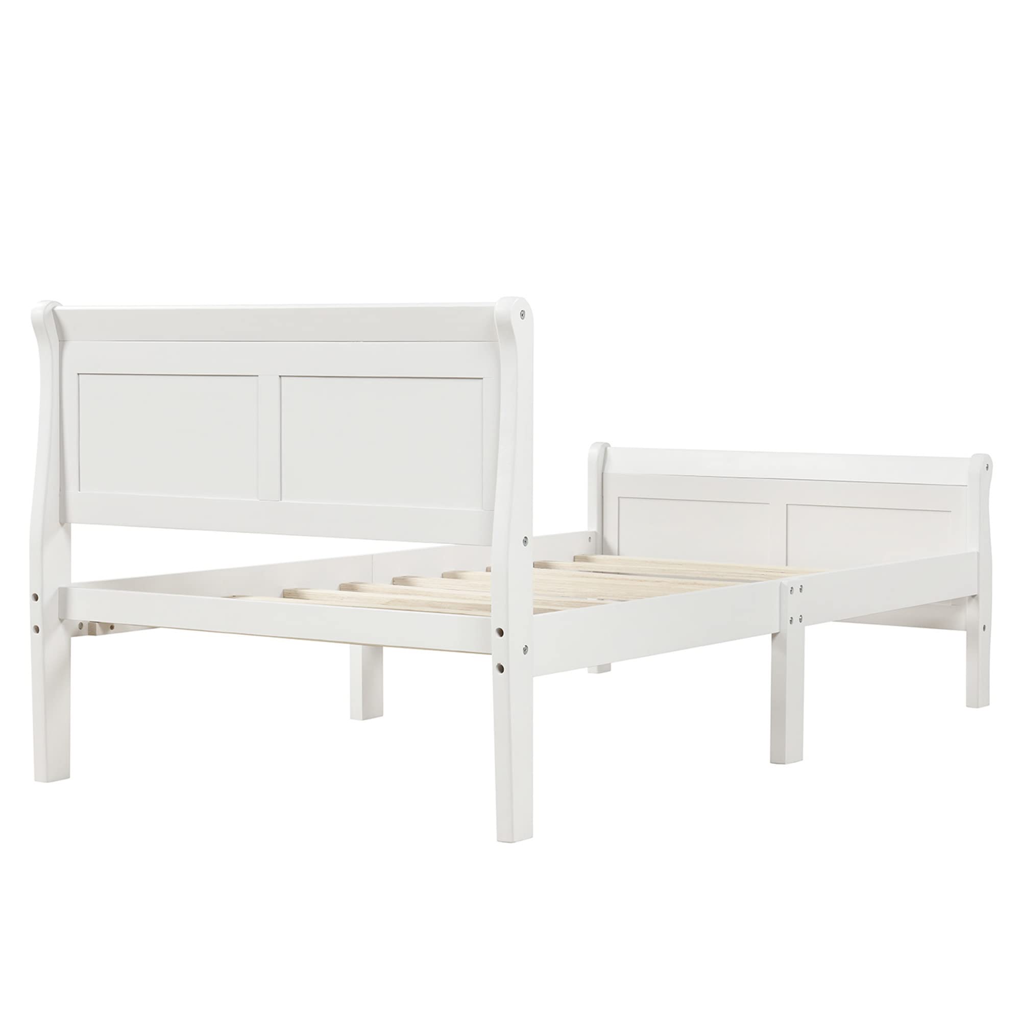 Merax White Wood Platform Twin Bed Frame with Headboard & Footboard - Sturdy Wood Slat Support, Mattress Foundation - Perfect for Kids' Rooms, Guest Bedrooms & Small Spaces