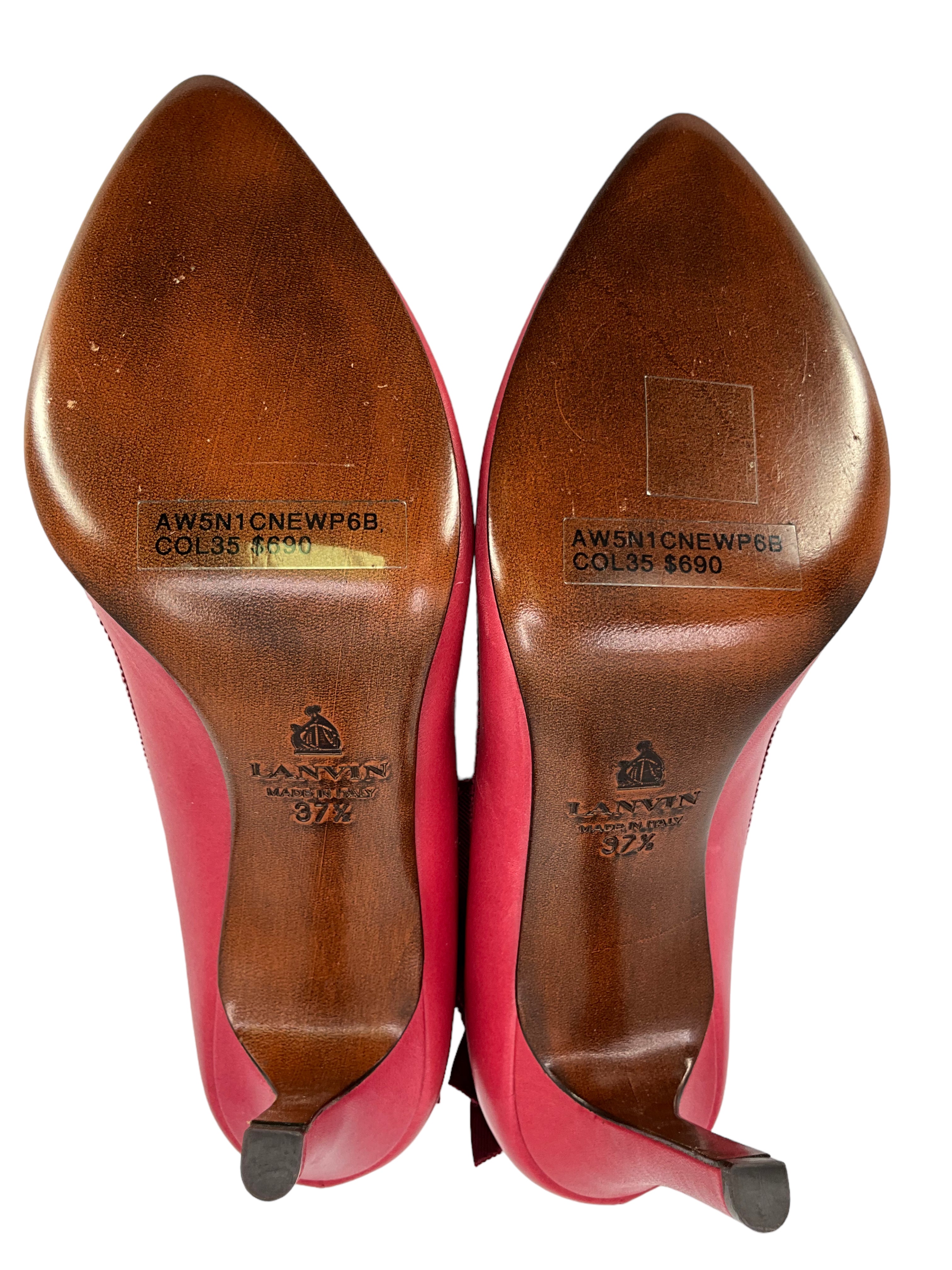 Lanvin Women's Leather Pointed Toe Ribbon Pumps - Size 7.5 US - New Designer Heels for Wedding, Party & Formal Events