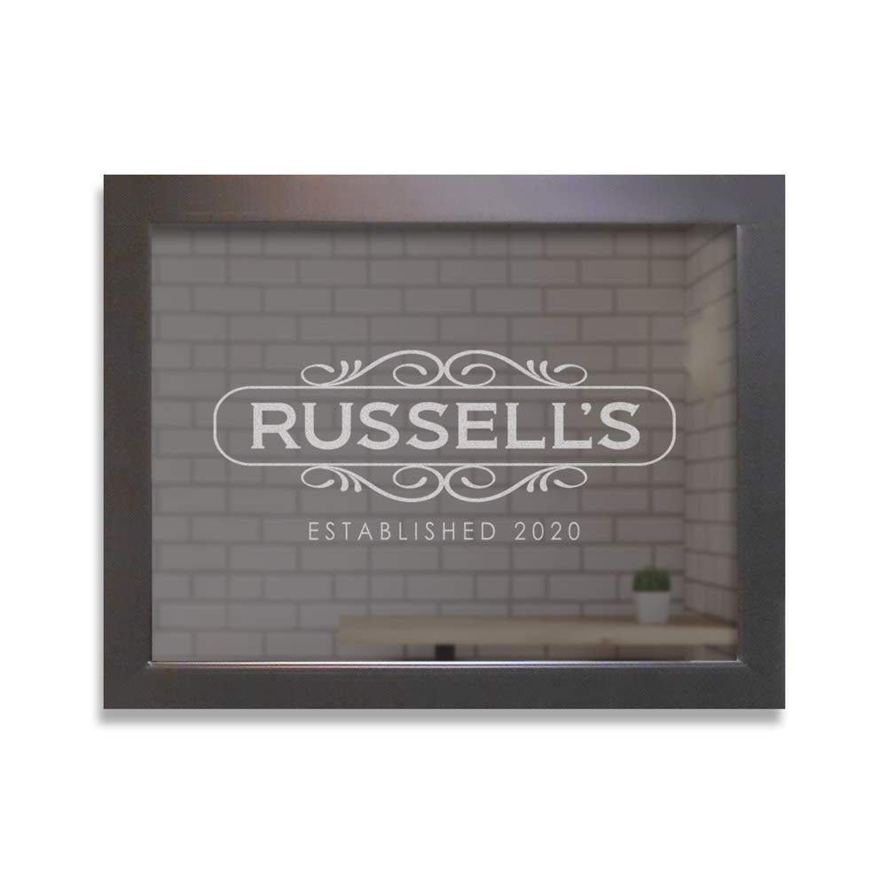 Personalized Engraved Bar Mirror 21x27 Inches - Custom Name Etched Home Bar Decor with Black Frame | Perfect for Man Cave, Home Bar, Pub, or Wedding Gift
