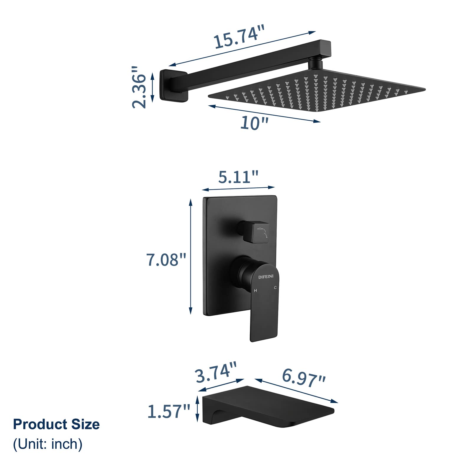 Premium Matte Black Shower Faucet Set with Waterfall Tub Spout - Complete Wall Mounted Shower System with Rough-in Valve for Bathroom Renovation | Perfect for Modern Home Spa Experience