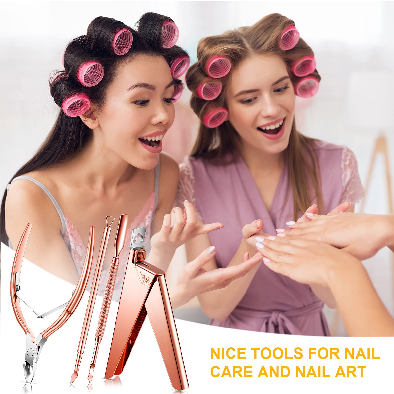 Professional Stainless Steel Acrylic Nail Clippers Set - Rainbow Color Manicure Tools for Salon & Home Use - False Nail Tips Cutter for Acrylic & Artificial Nails (Rose Gold) - Perfect for Nail Art, DIY Manicures & Professional Nail Care