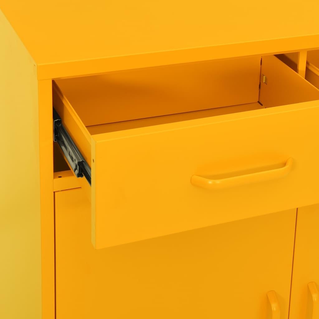 vidaXL Mustard Yellow Steel Storage Cabinet - Freestanding File Cabinet with Drawers for Home Office Organization, Industrial Style Filing Storage | Perfect for Office Supplies, Document Storage & Workspace Organization