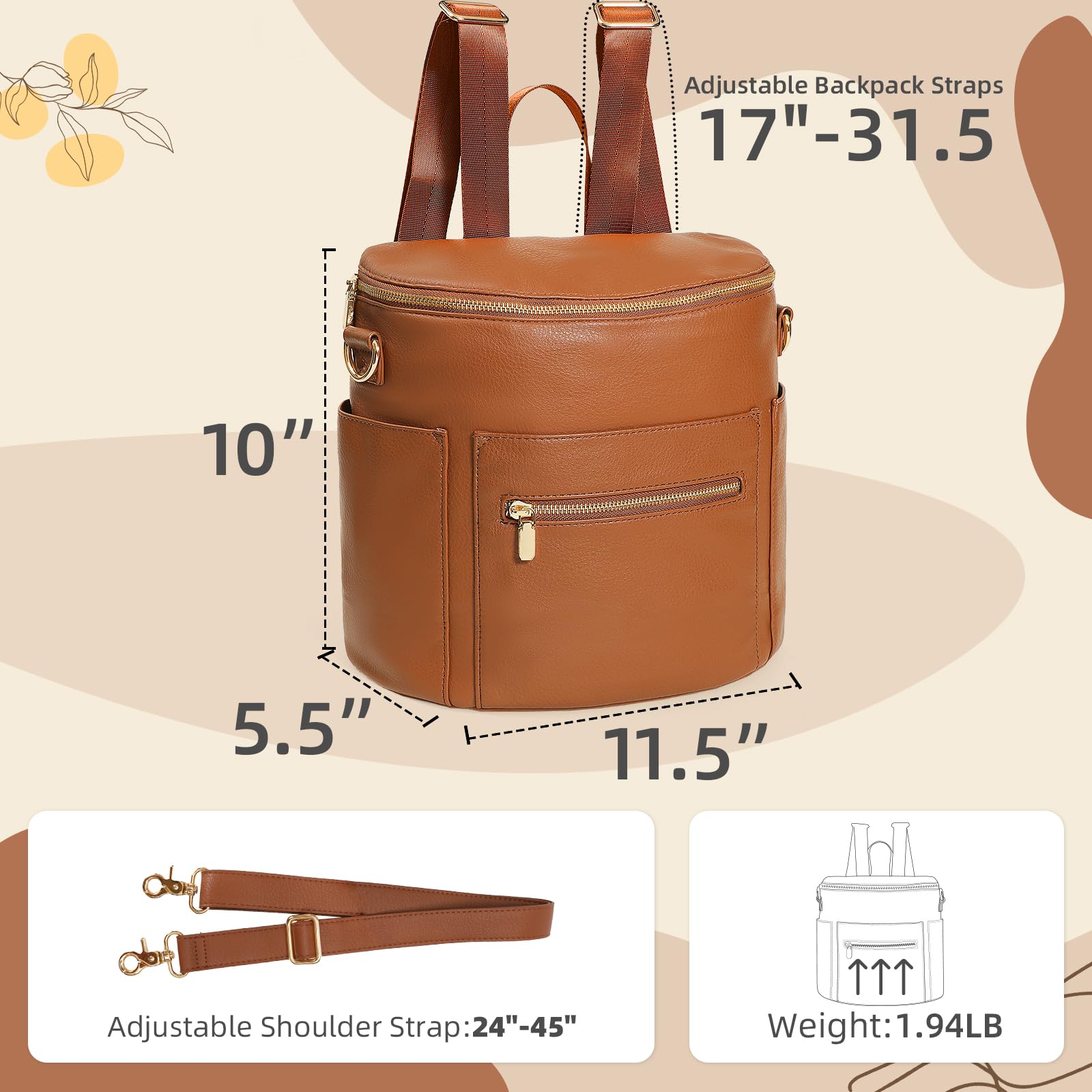 Miss Fong Diaper Backpack - Waterproof Baby Bag with Insulated Pocket, Organizer & Adjustable Crossbody Straps for Travel, Daycare & Outings (Brown)