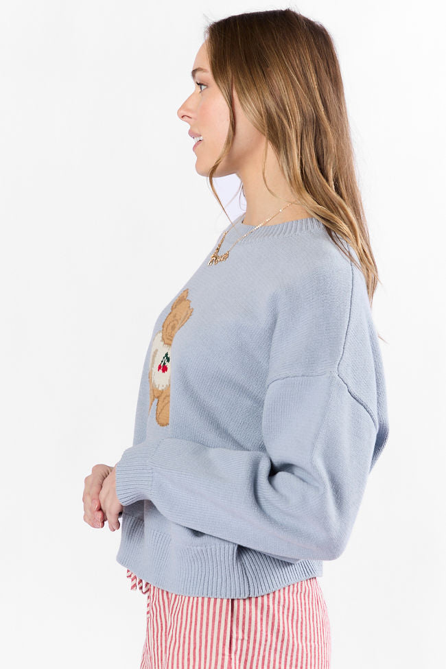 Light Blue Cherries Sweater - Cute & Comfortable Knit Pullover for Women | Perfect for Casual Outfits, Date Nights & Cozy Fall Fashion