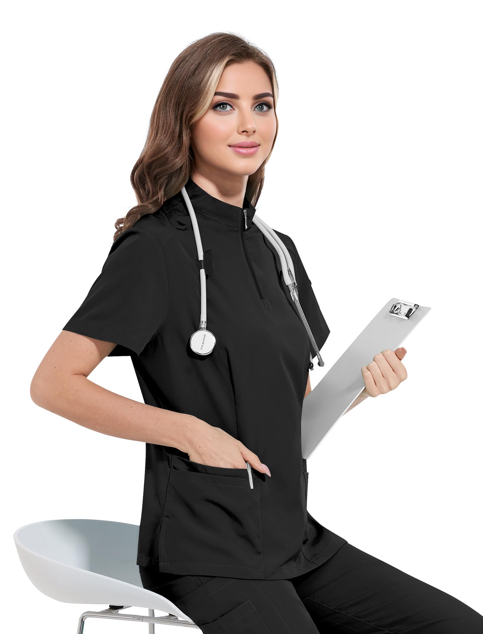 Niaahinn Women's Stretch Collar Scrub Top & Yoga Cargo Pants Set - Comfortable Medical Uniform with 10 Pockets for Nurses, Doctors, and Healthcare Professionals - Perfect for Work, Yoga, and Everyday Wear