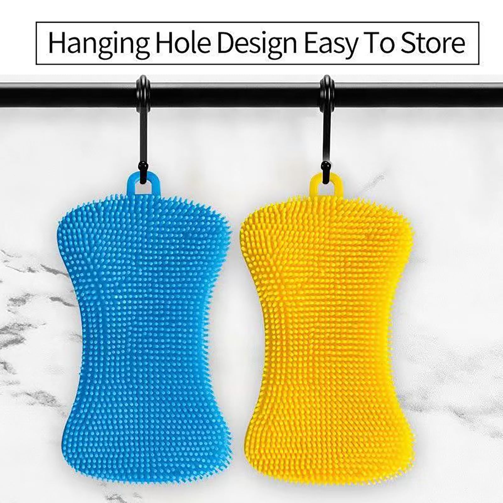 Eco-Friendly Silicone Dish Scrubber Sponge - Double Sided Kitchen Cleaning Brush with Handle (3 Pack) - Non-Scratch Cookware Cleaner for Pots, Pans & Delicate Dishes