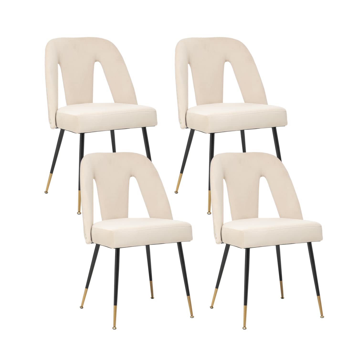 Velvet Modern Dining Chairs Set of 4 - Upholstered Side Chairs with Sturdy Metal Legs & Elegant Nailhead Trim - Perfect for Kitchen, Dining Room or Bedroom Decor - Beige Velvet Seating for Home & Office Use