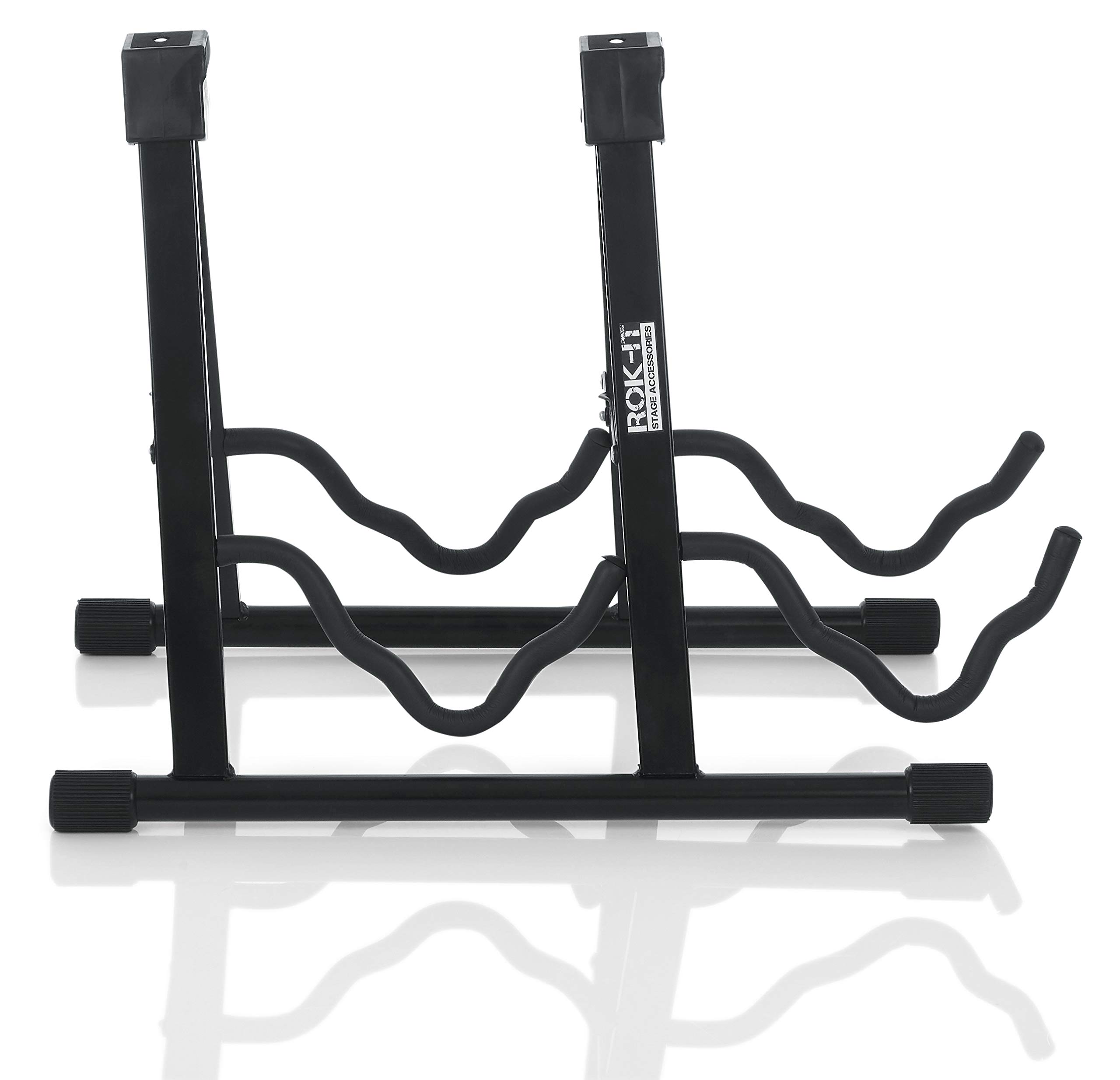 Rok It A-Frame Double Guitar Stand & Amazon Basics Folding Guitar Stand - Holds Most Standard Electric & Acoustic Guitars (RI-GTRAU2X) - Perfect for Home Studios, Live Performances & Music Practice