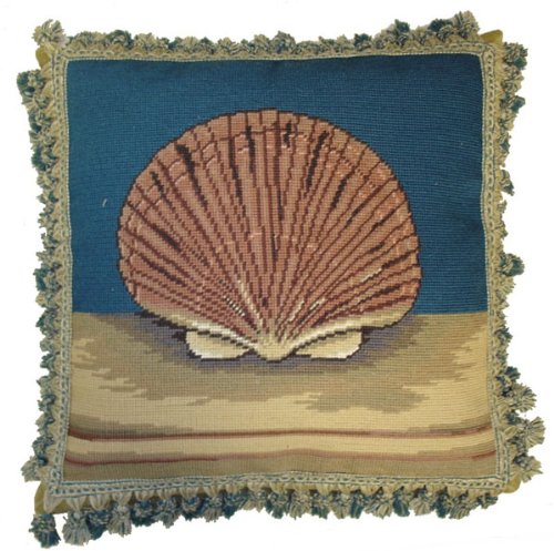 Scallop on Blue - 18x18 Inch Needlepoint Pillow Cover | Decorative Throw Pillow for Sofa, Bed & Home Decor | Handmade Embroidery Cushion for Living Room, Bedroom