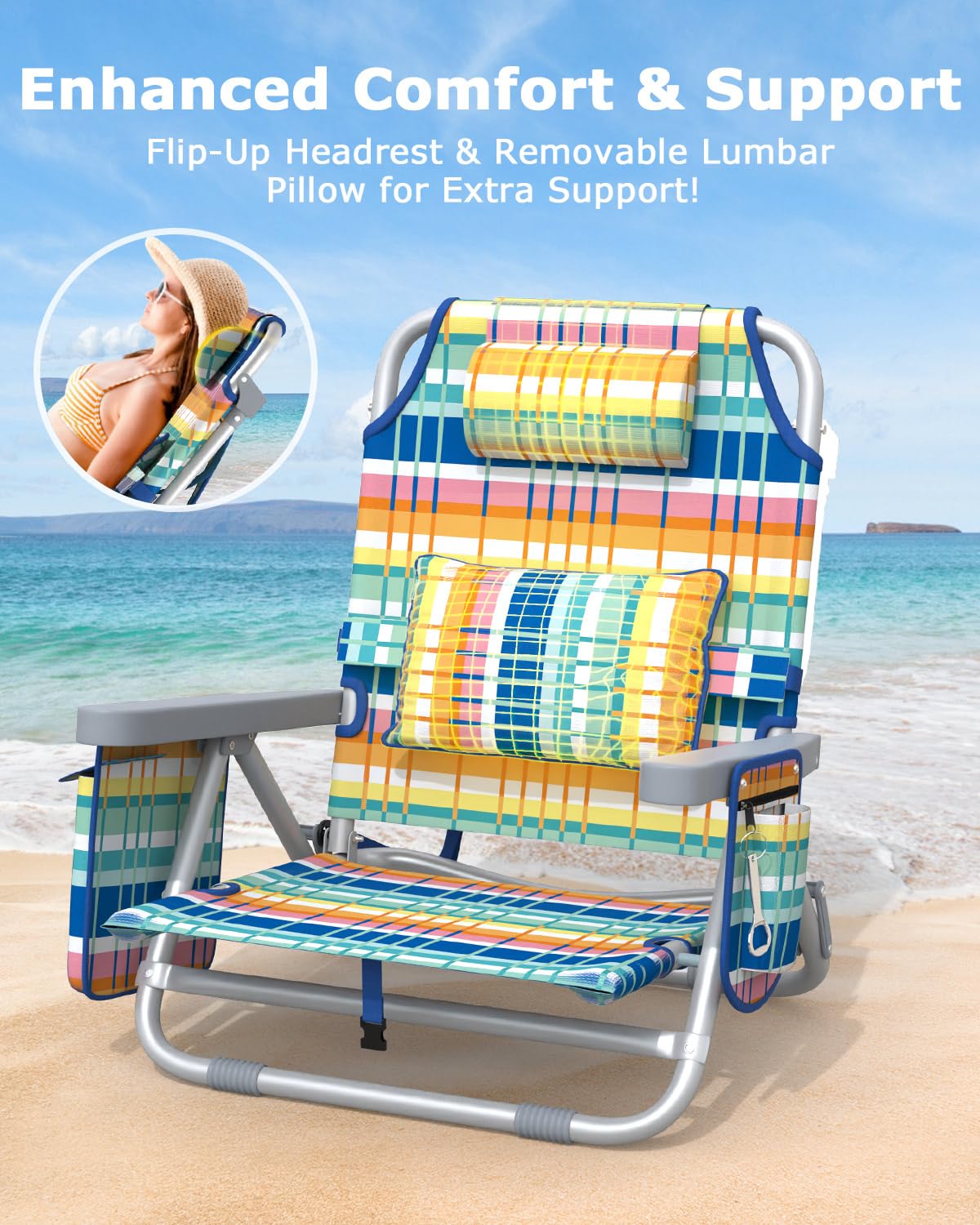 ZENPETIO Portable Folding Beach Chair for Adults - Lightweight Camping Chair with Backpack Straps for Pool, Beach, Outdoor & Travel - Perfect for Relaxing, Sunbathing & Picnics