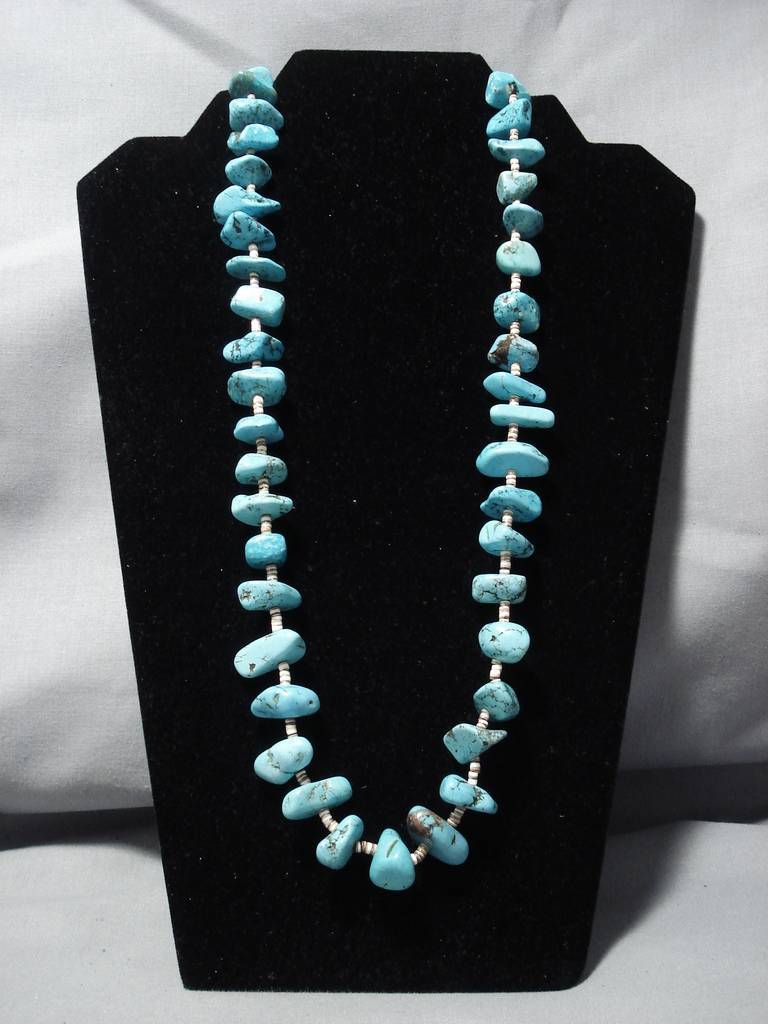 118g Vintage Navajo Turquoise Nugget Hesi Native American Necklace - Authentic Southwest Jewelry for Women, Boho Fashion & Cultural Gift