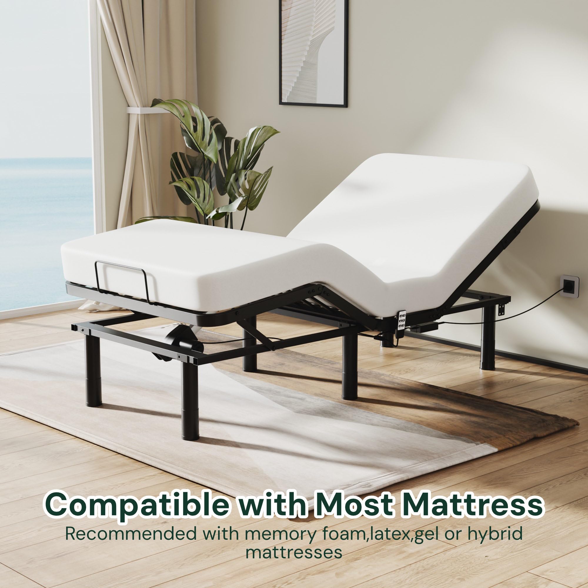 SunsGrove Twin XL Adjustable Bed Frame with Wired Remote - Electric Base with Independent Head/Foot Incline, 2 Height Options - Easy Assembly for Home, Hospital, or Dorm Room Use