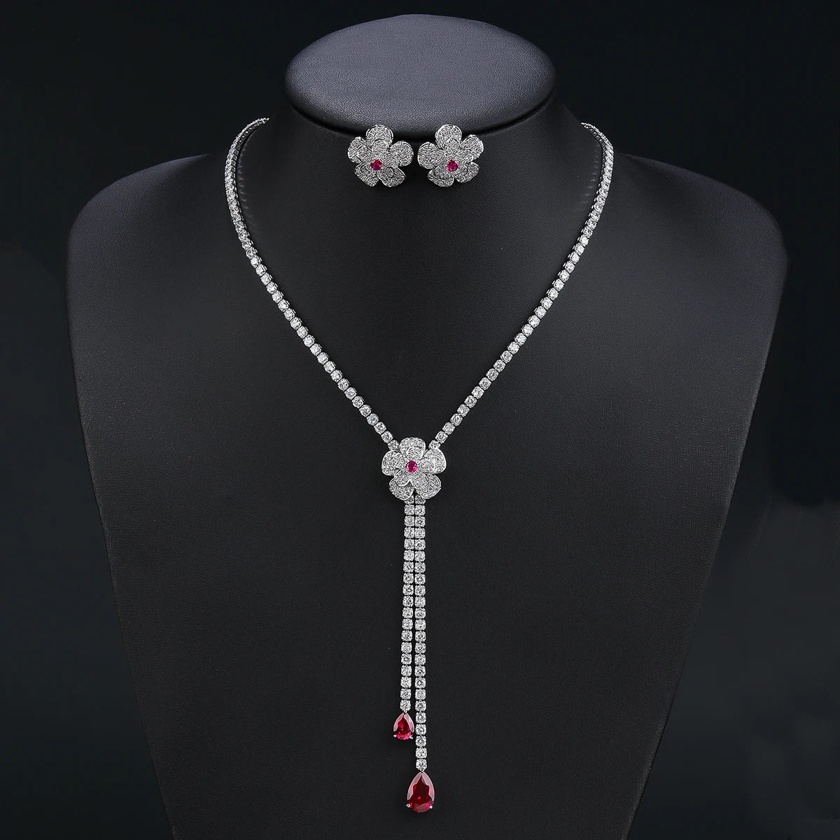 Elegant Floral Necklace and Earrings Set for Women - Wedding, Bridal, Party Jewelry Accessories - Perfect for Bridal Showers, Prom, and Evening Events