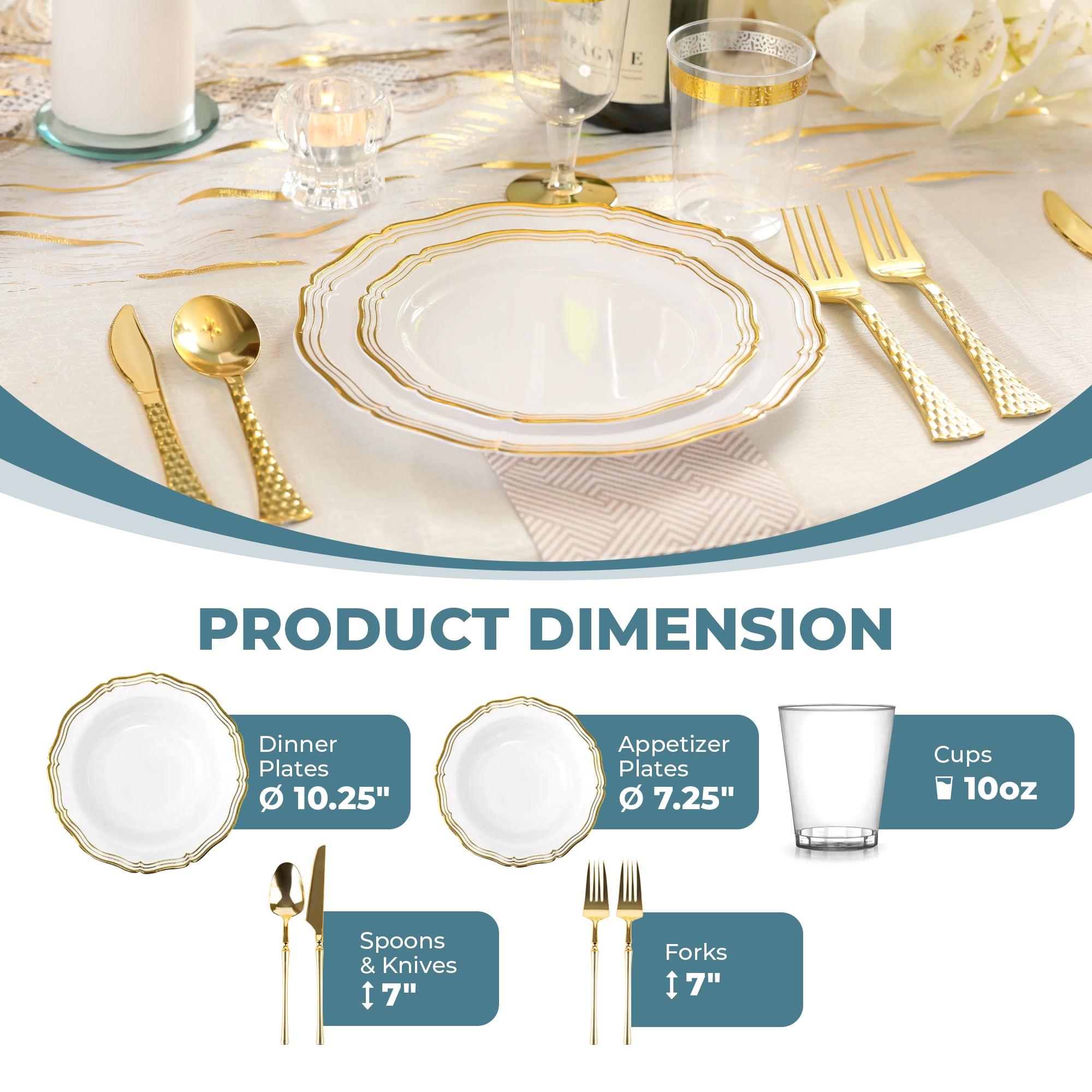 Luxury White and Gold Plastic Party Decorations Bundle - Elegant Aristocrat Theme for Weddings, Birthdays & Special Events