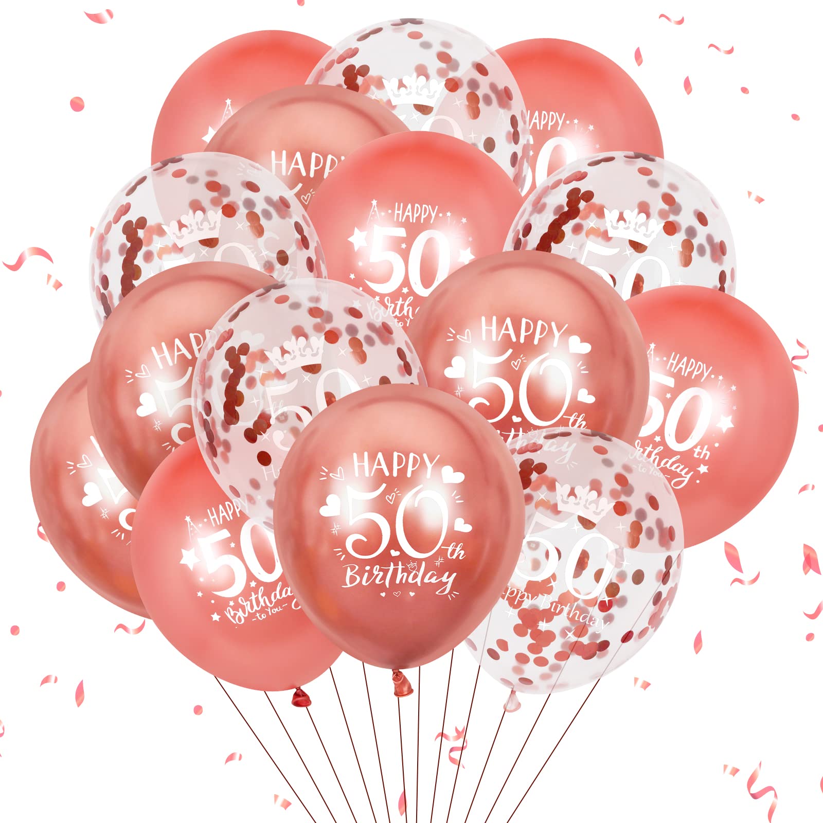 RUMIA 15-Piece Rose Gold 50th Birthday Balloon Set - Happy 50th Birthday Party Decorations for Women & Men - Perfect for Anniversary Celebrations, Milestone Parties & Photo Backdrops