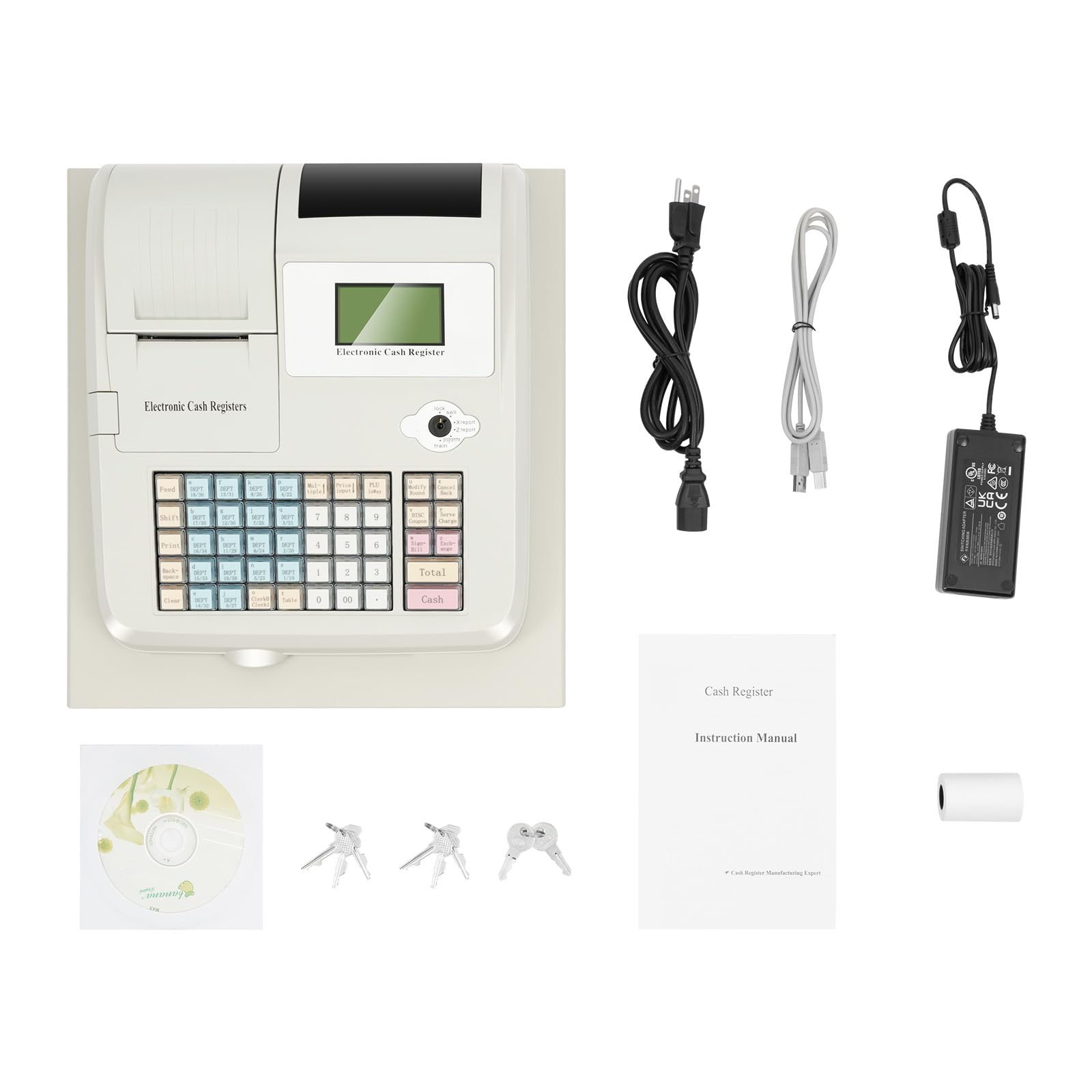 48-Key Electronic Cash Register with 8-Digit LED Display, Cash Drawer & Thermal Receipt Printer - POS System for Small Business Retail Stores (White) | Ideal for Convenience Stores, Restaurants & Boutiques