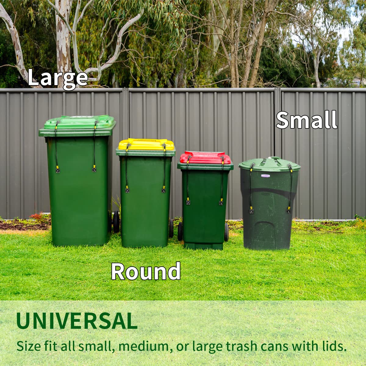 **Animal-Proof Trash Can Lid Lock - Durable Metal Garbage Can Lock with Rubber Coated Braided Wire Rope (2 Pack) - Secure Outdoor Trash Bins from Raccoons, Dogs & Pests**