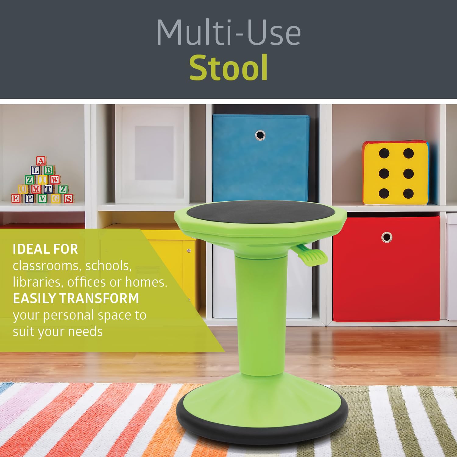 Pearington SitFree Height Adjustable Wobble Stool - Ergonomic Active Seating Chair for Kids & Adults - Perfect for Classroom, Office & Home Use - Green