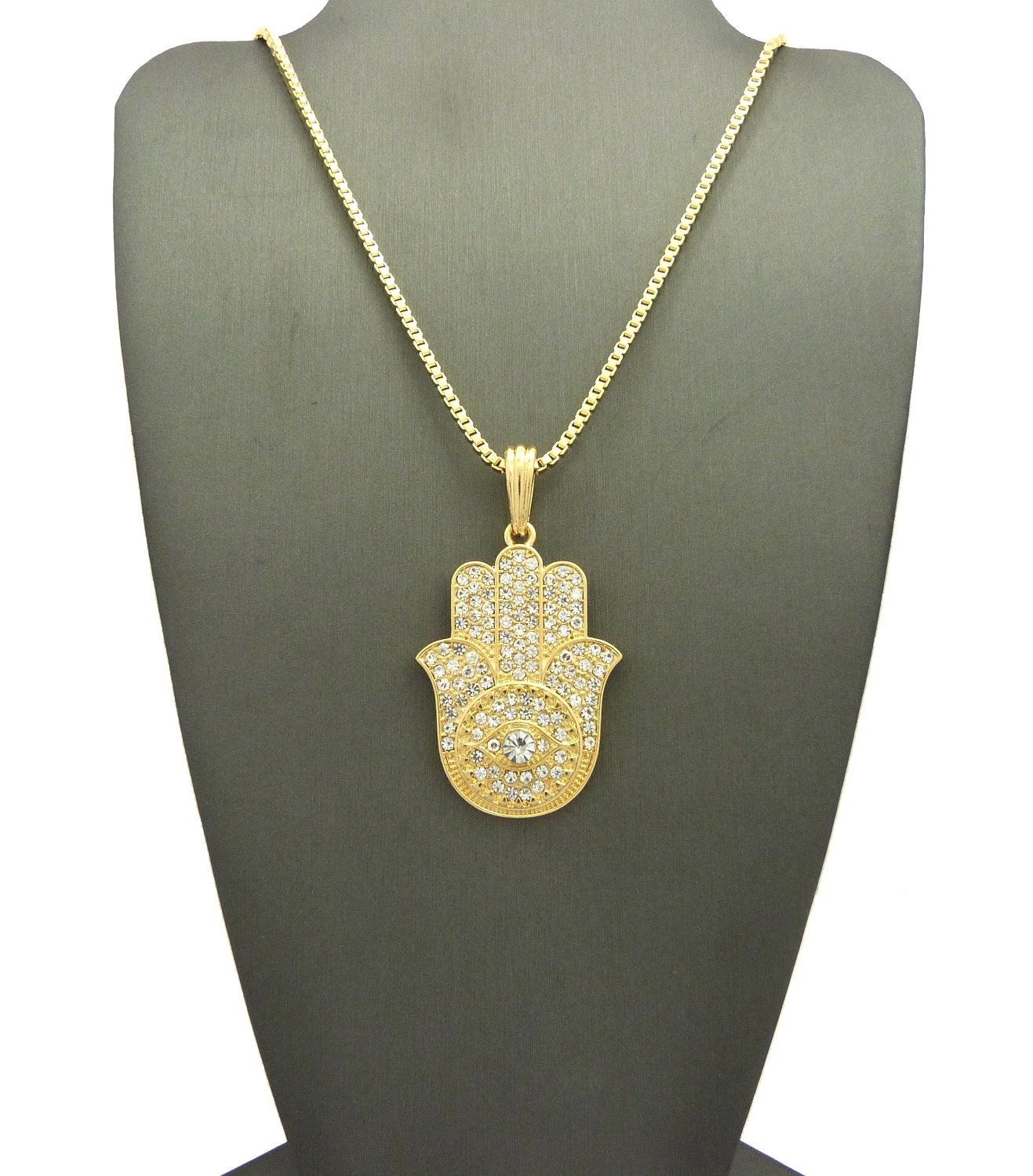 Stunning ICED Out Hamsa Hand Pendant with 2mm 24