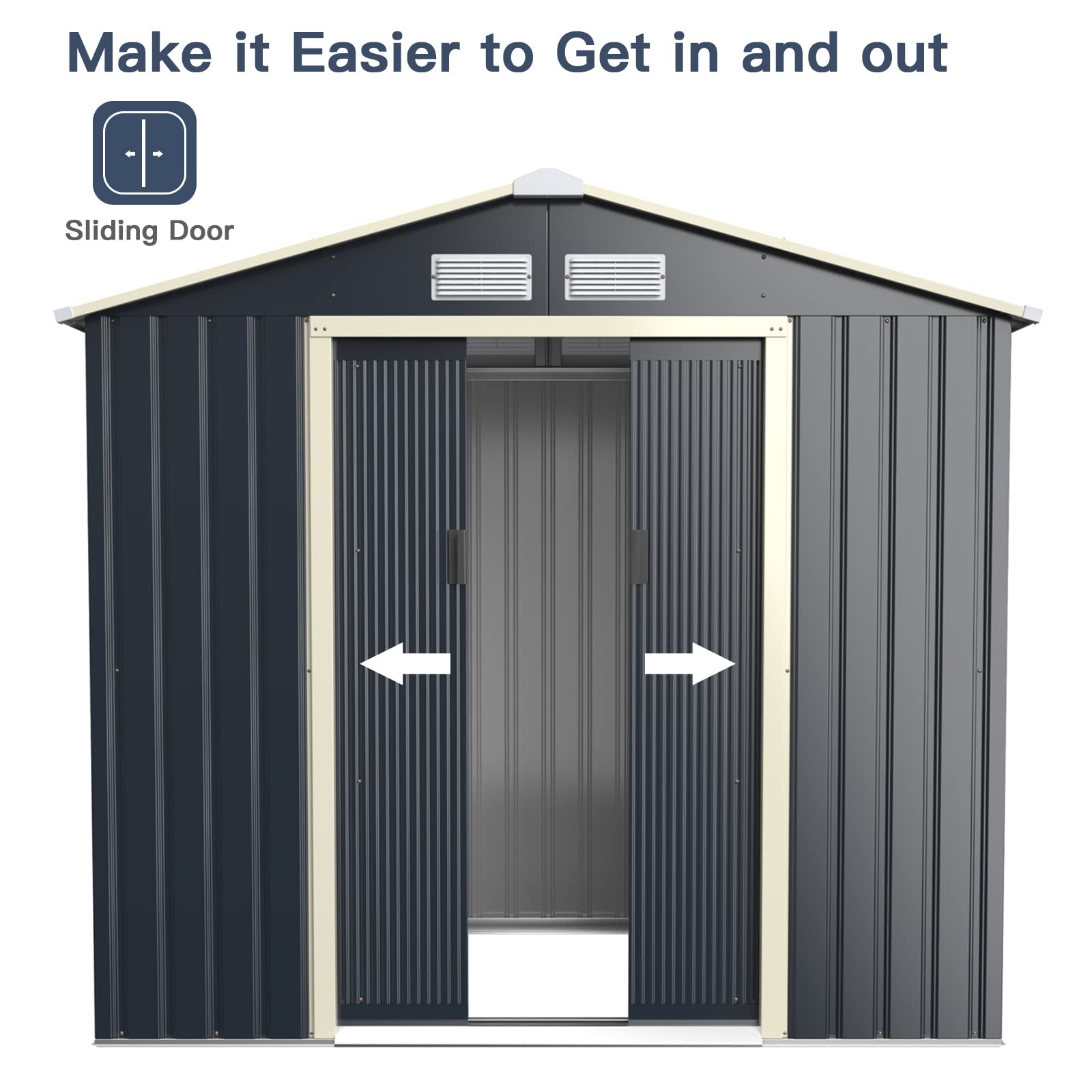 Giantex 7x4 FT Outdoor Storage Shed with Double Sliding Doors - Galvanized Metal Garden Storage Room with Front & Back Ventilation - Weatherproof Tool Shed for Backyard, Patio, Lawn & Garage Organization (Perfect for Storing Lawn Mowers, Gardening Tools & Seasonal Items)