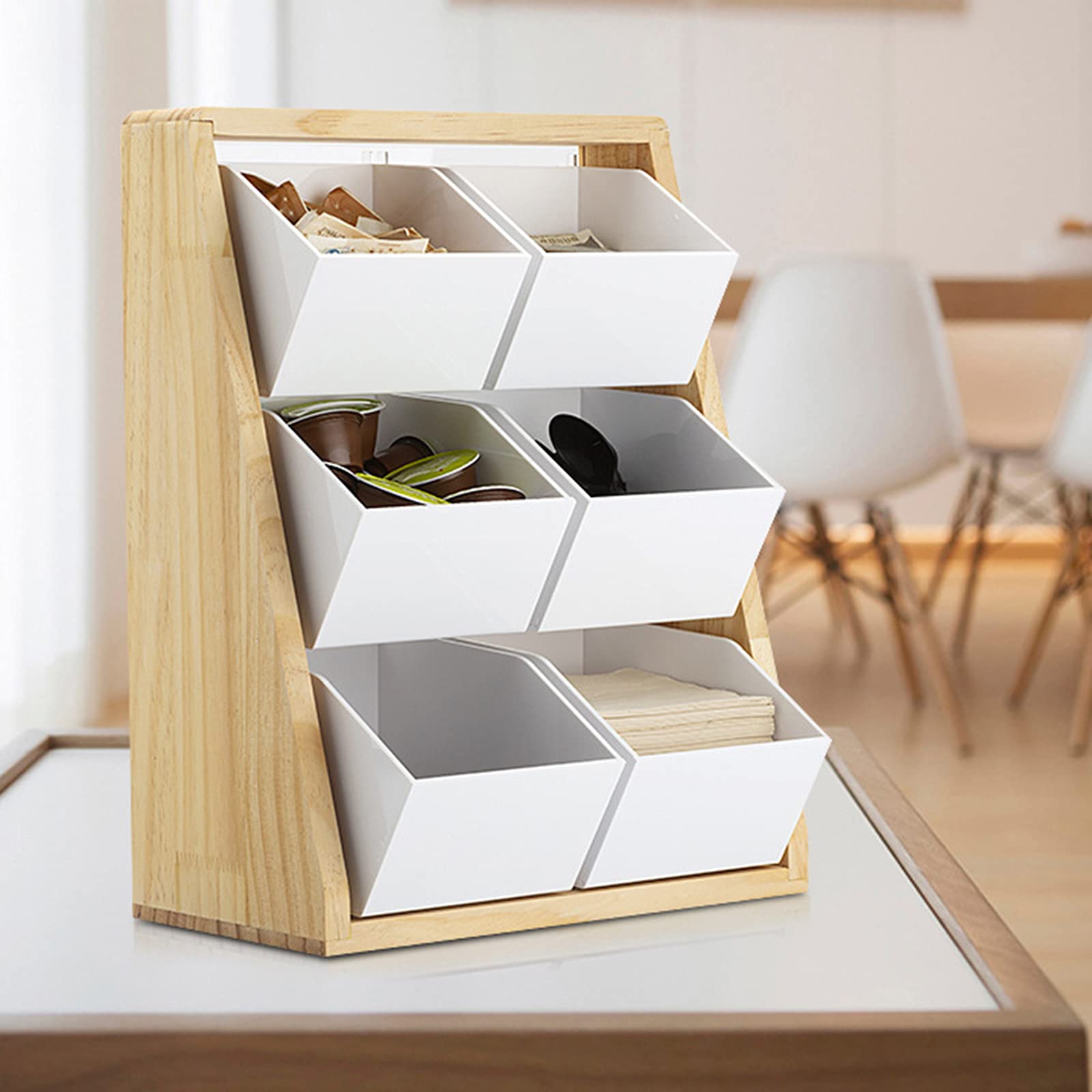 AIZYR Wooden Coffee Condiment Organizer - Countertop Storage for Coffee Creamers, Sugars, Tea Bags & Accessories | Perfect for Kitchen, Office & Coffee Station Organization