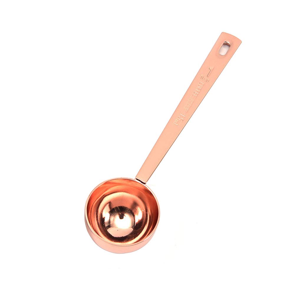 Premium Rose Gold Coffee Scoop - 1 PC 15ml (1 Tbsp) 304 Stainless Steel Long Handle Spoon for Ground Coffee | Perfect for Coffee Lovers, Baristas & Home Brewing | Fits Most Coffee Containers & Canisters