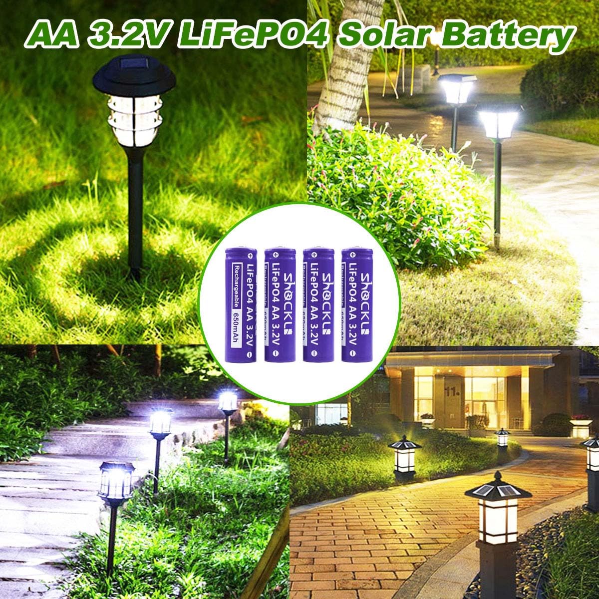 Funkawa 4-Pack AA 3.2V LiFePO4 650mAh Rechargeable Batteries - Solar Power Batteries for Garden Lights, Outdoor Solar Lights & Solar Powered Devices - Long Lasting & Eco-Friendly