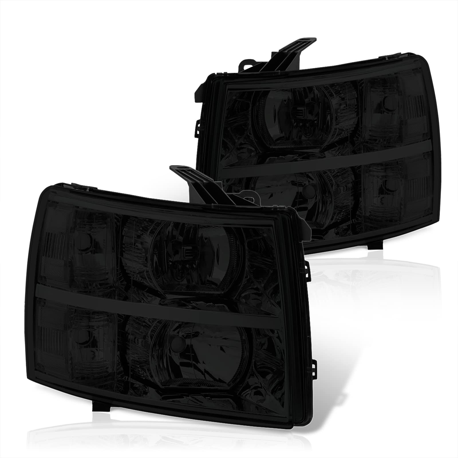 Smoked Lens Chrome Headlights for Chevy Silverado 2007-2014 - Bumper Lamps Set for Off-Road & Night Driving