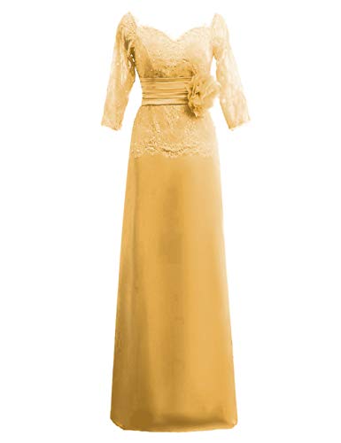 Elegant Long Sleeve Lace Mother of The Bride Dress - Gold Formal Evening Gown for Women | Wedding Guest, Cocktail Party, Special Occasion Attire