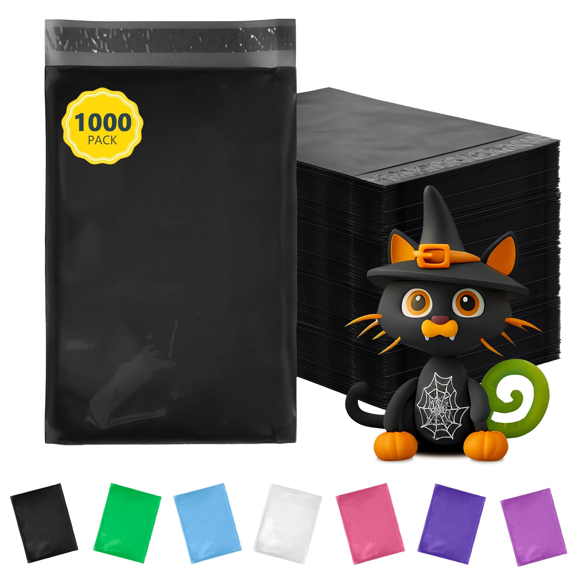 1000 Pack 6x9 Inch Black 2 Mil Poly Mailers - Self Sealing Polyethylene Shipping Envelopes for Clothing | Waterproof Mailing Bags for Ecommerce, Apparel & Small Business Shipping
